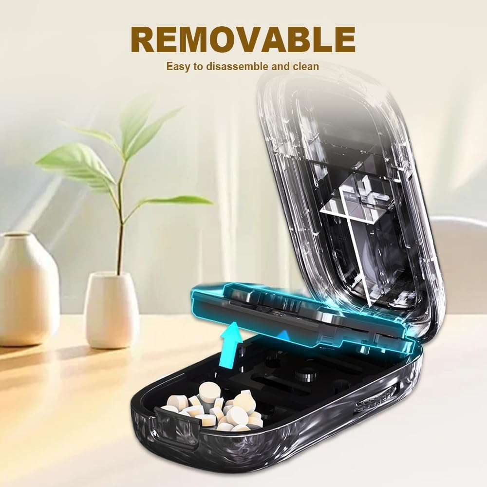 2025 Upgraded Portable Pill Cutter, Pill Splitter for Large Small Tiny Pills, 2 in 1 Pills Cutter & Storage Organizer for Purse Pocket Home Travel (Black-1/2) image number 1