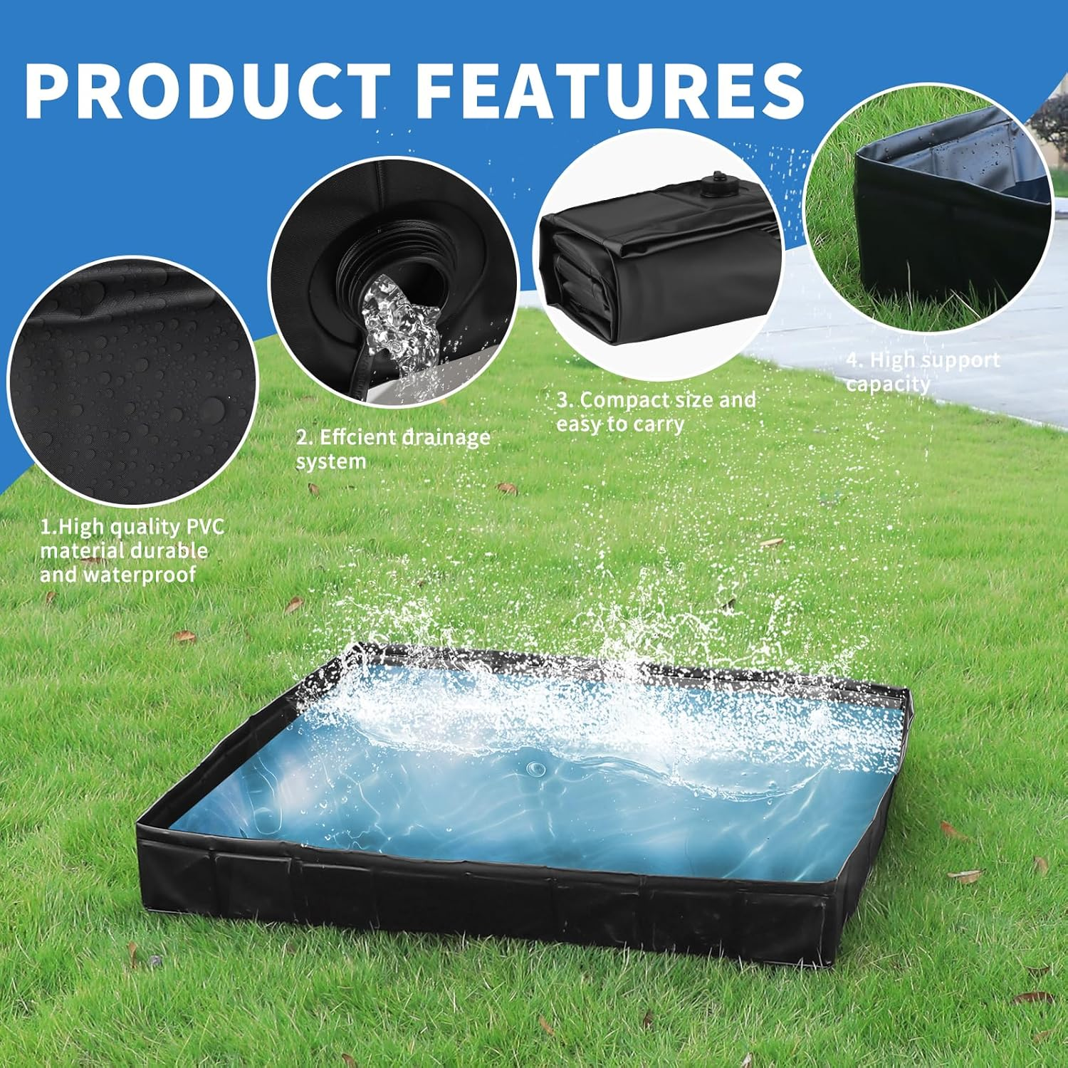 Camping Shower Pan,Portable Shower Tray 41" X 41" X 5" with Mesh Organizer, Foldable Camping Shower Base & Floor with Removable Drain Pipe, Suitable for Camping, RV, Outdoor, Indoor image number 5