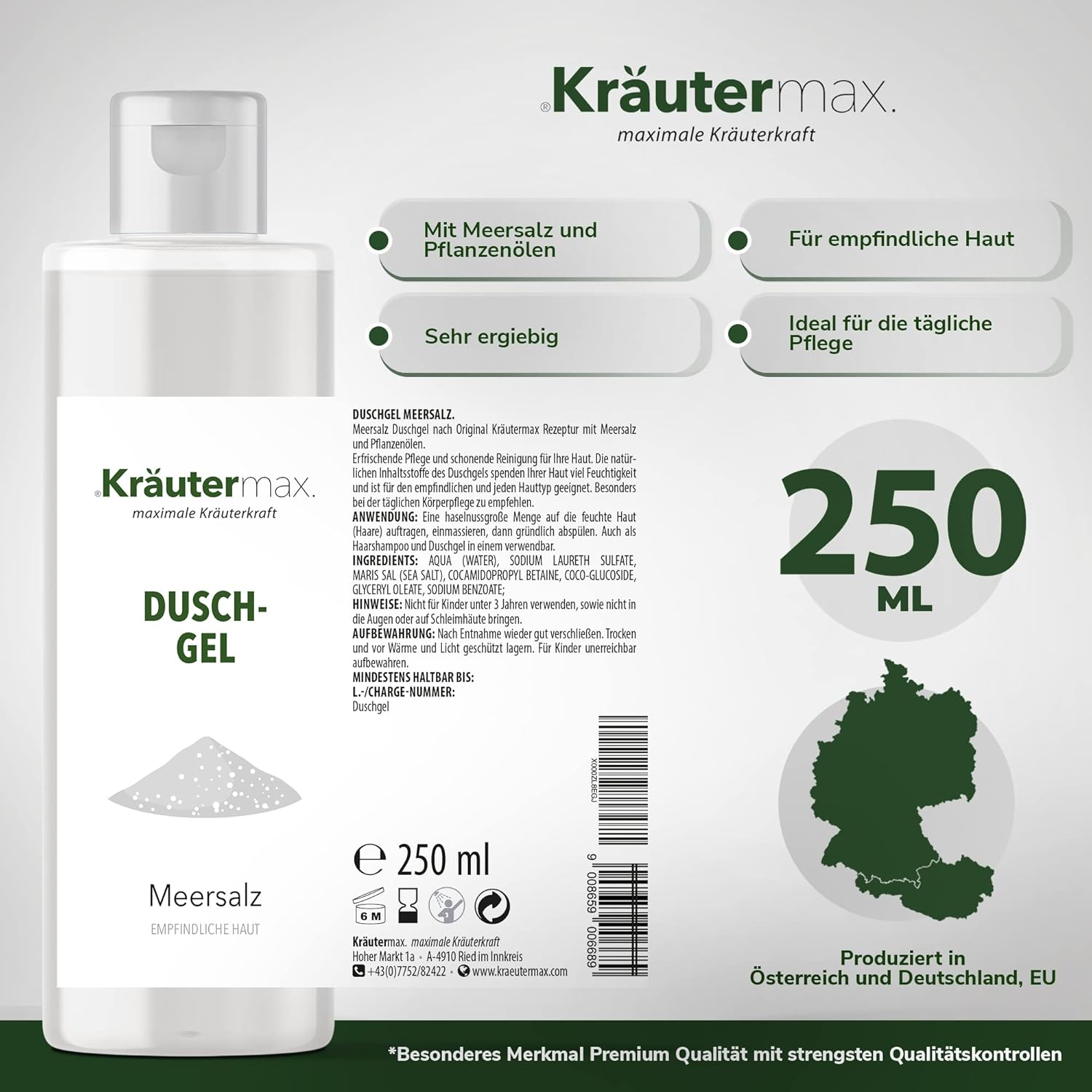 Kr&auml;utermax. Meersalt Shower Gel Natural Cosmetics for Skin and Hair 250 Ml image number 4