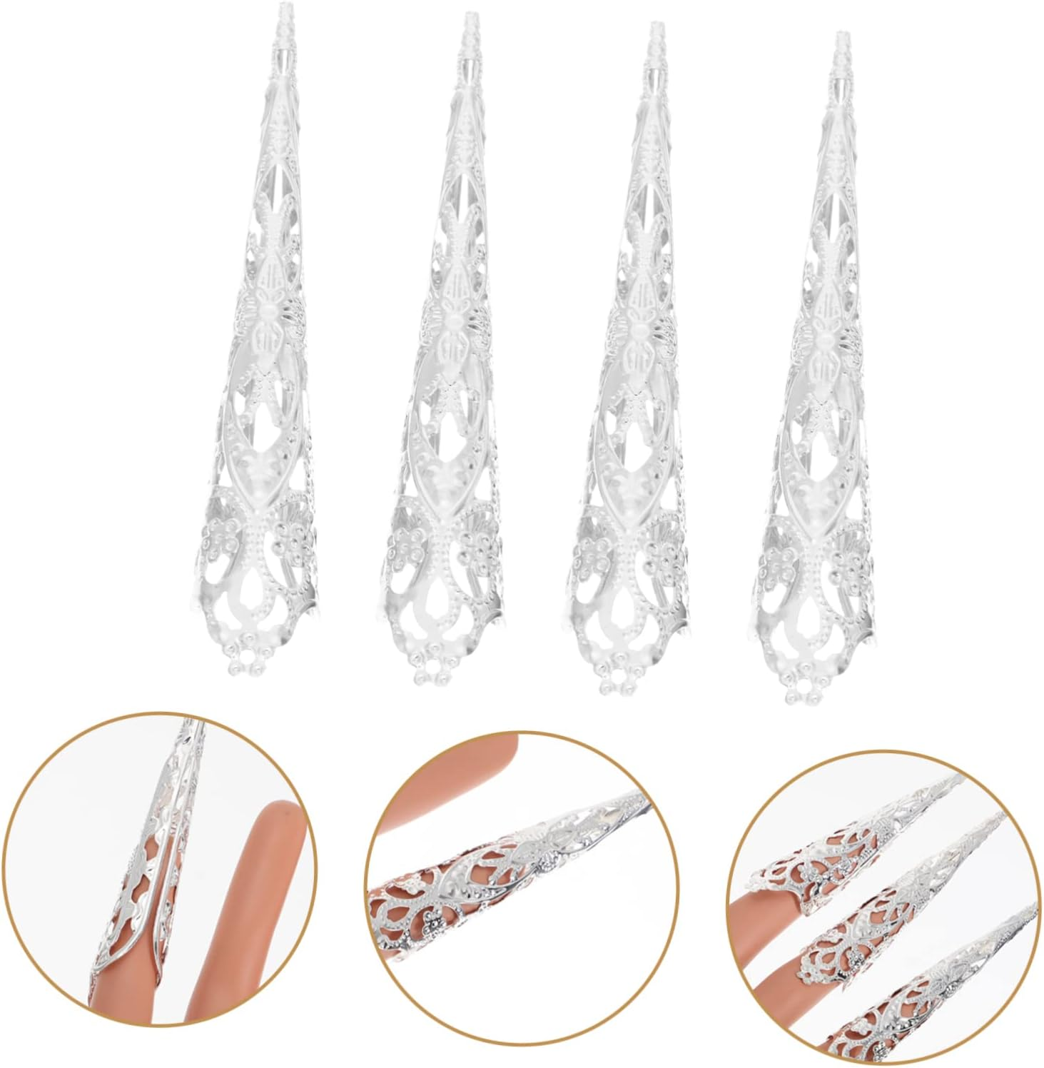 WOONEKY Queen Fingernail Nail Rings Set 8Pcs Gold Long 12Cm Classic Style Finger Tip Accessories for Cosplay and Fashion image number 6