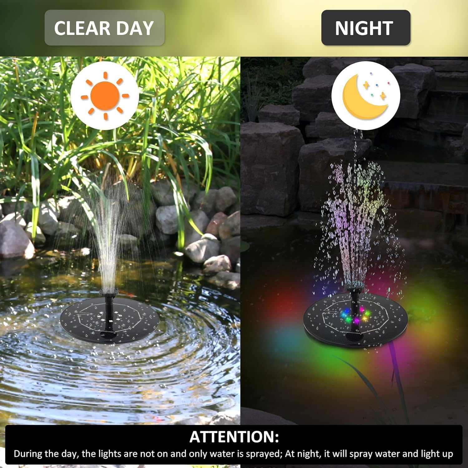 Solar Fountain, 8 Nozzle, LED Light, Rotating Stick Nozzle, Solar Bird Bath Fountain, Garden, Pond, Pool image number 3