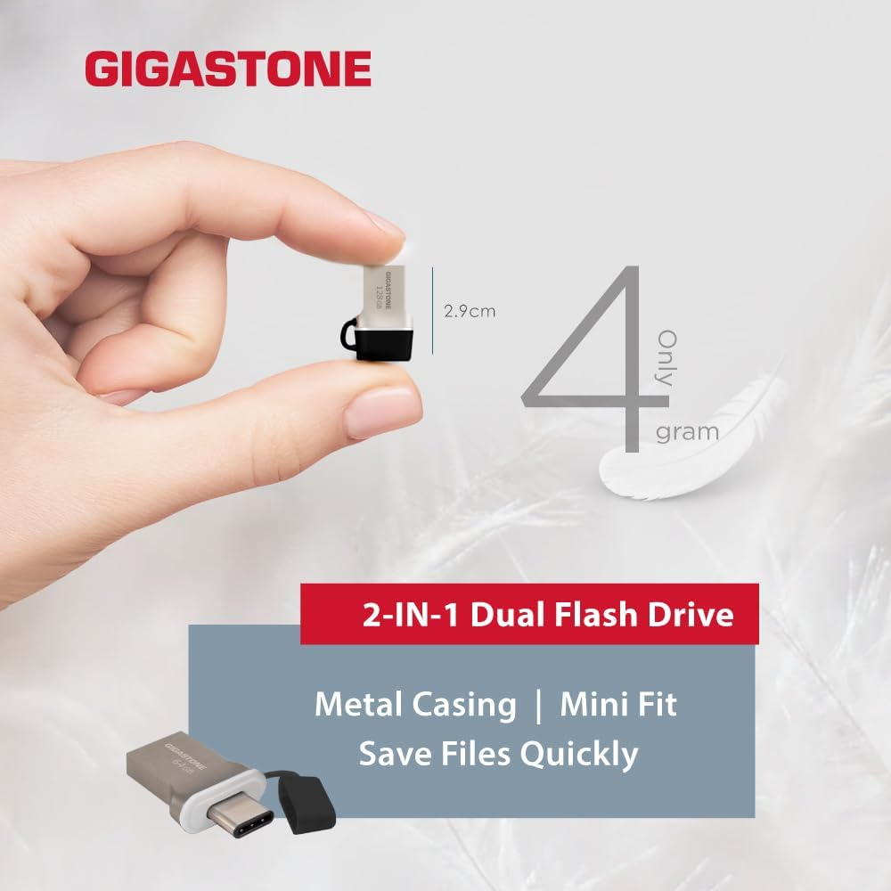 GIGASTONE Z50 128GB 2-In-1 Dual OTG Flash Drive USB 3.2 Gen 1 USB Type C and Type A, Metal Memory Stick, Reliable Performance & Durable, USB 2.0 / USB 3.0 / USB 3.1 Interface Compatible