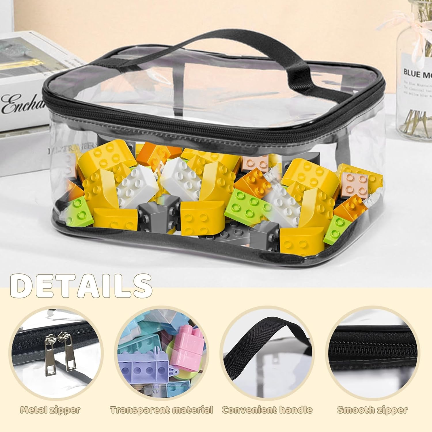 4 Packs Clear Toy Storage Organizer Bags, Reusable Transparent PVC Travel Waterproof Zipper Bags for Organizing, Large Toy Organization Board Game, Puzzle Storage Containers (2Colors1-2Pcs) - 2Colors2-2Pcs image number 4