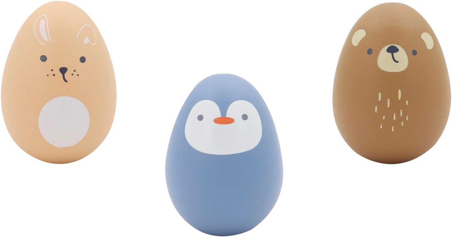 Kaper Kidz NG23832 Wooden Animal Egg Shaker Pack of 3: Musical Toy for Babies and Toddlers with Soft Sound for Ages 18 Months+