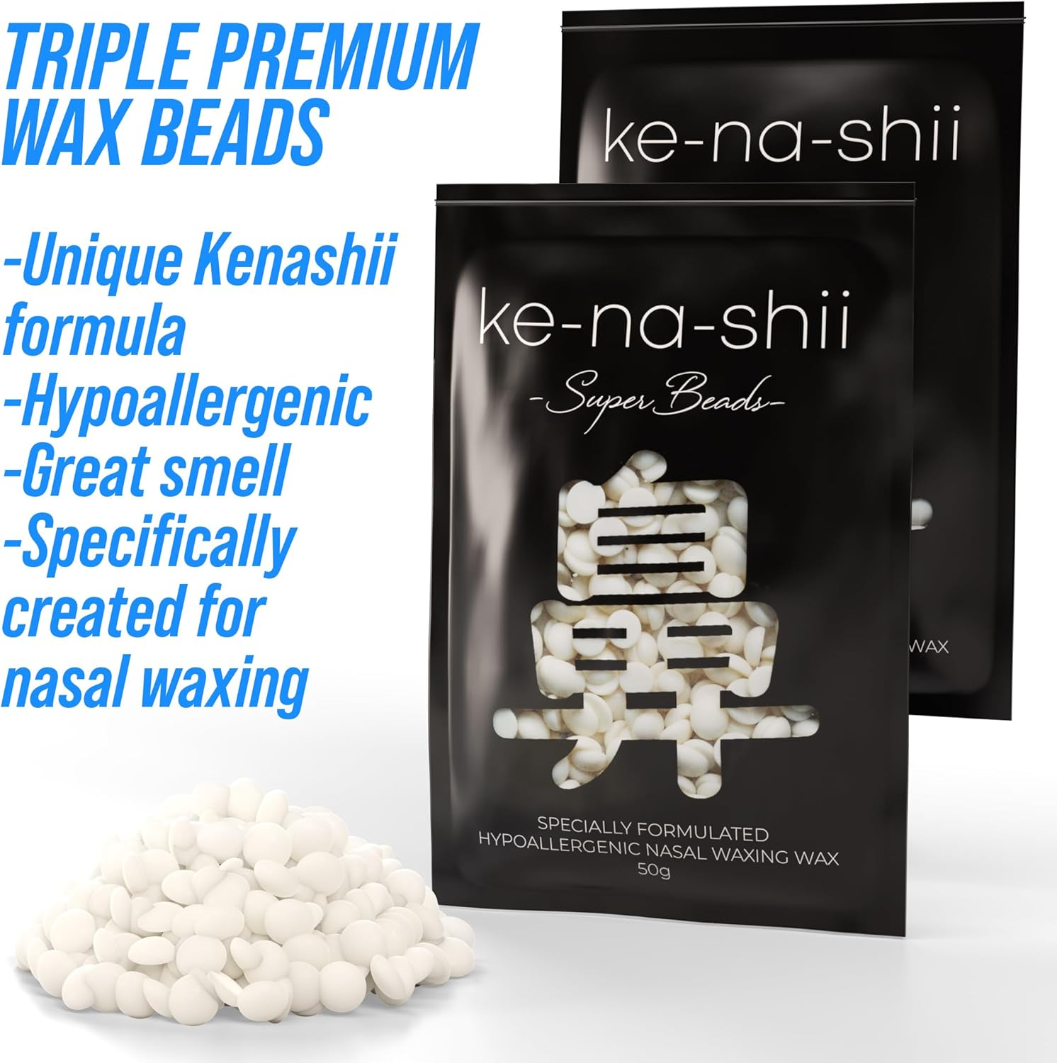 Kenashii Super Nose Wax Kit | 100 G Wax, 24 Applicators | No Microwave Required | New Nose and Ear Hair Removal Kit | Nasal Waxing for Men and Women | 12 X Balm Wipes and Mustache Guards | Storage Bag
