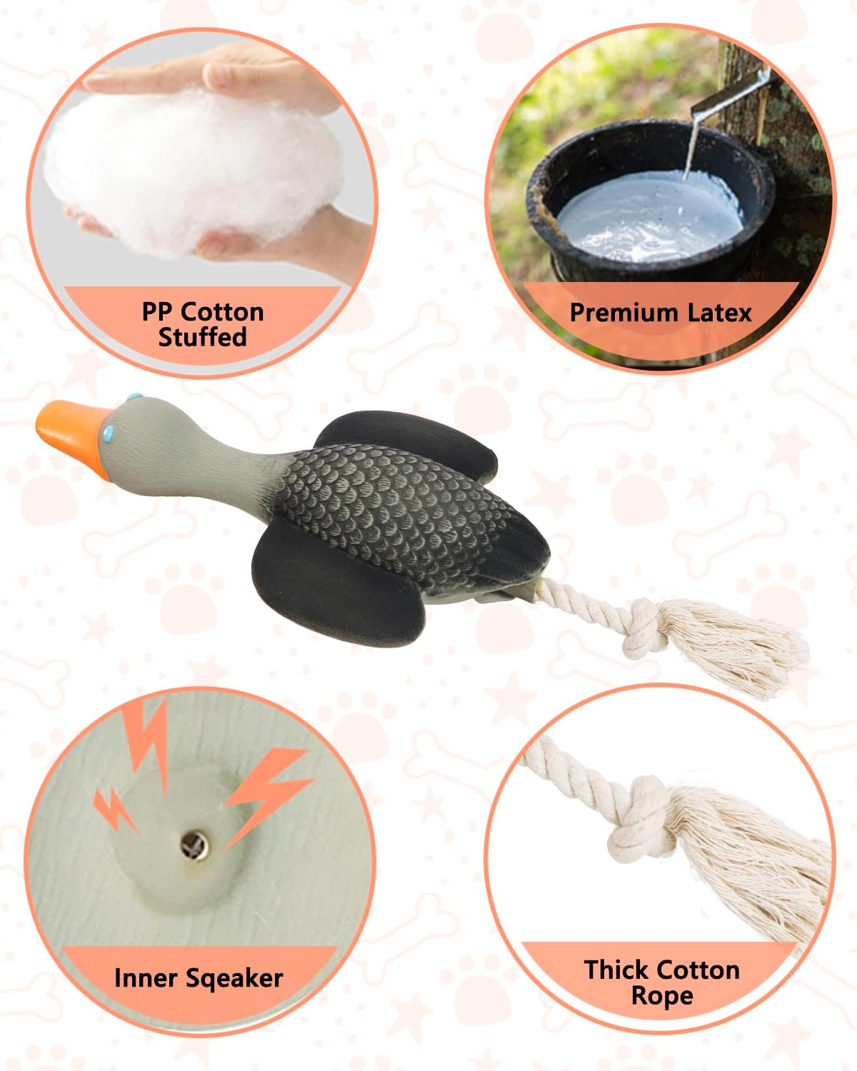 Squeaky Rope Dog Toys, Latex Rubber Squeak Duck Tug of War Toy, Interactive Play Puppy Stuffed Chew Toy for Small Medium Dogs image number 1