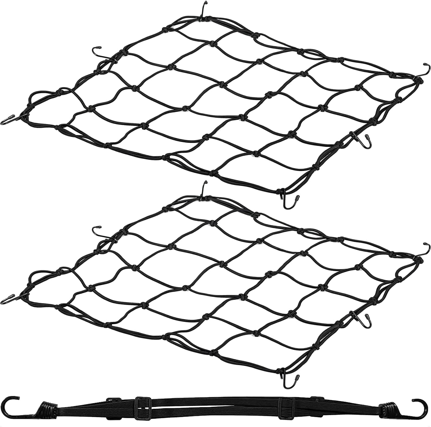 Motorcycle Cargo Net, 3 Pcs with Helmet Rubber Rope, 40Cm X 40Cm Elastic Bungee Net, Adjustable with Hooks for Motorbike, Bike, Roof, ATV image number 3