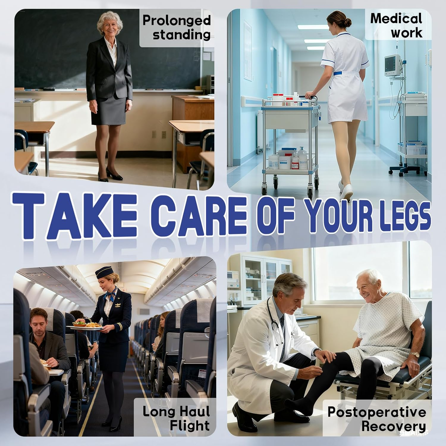 Beister Medical Compression Pantyhose for Women & Men, Opaque Closed Toe 20-30Mmhg Graduated Support Tight, Waist High Compression Circulation Leggings for Varicose Veins, Edema, Flight, DVT image number 3