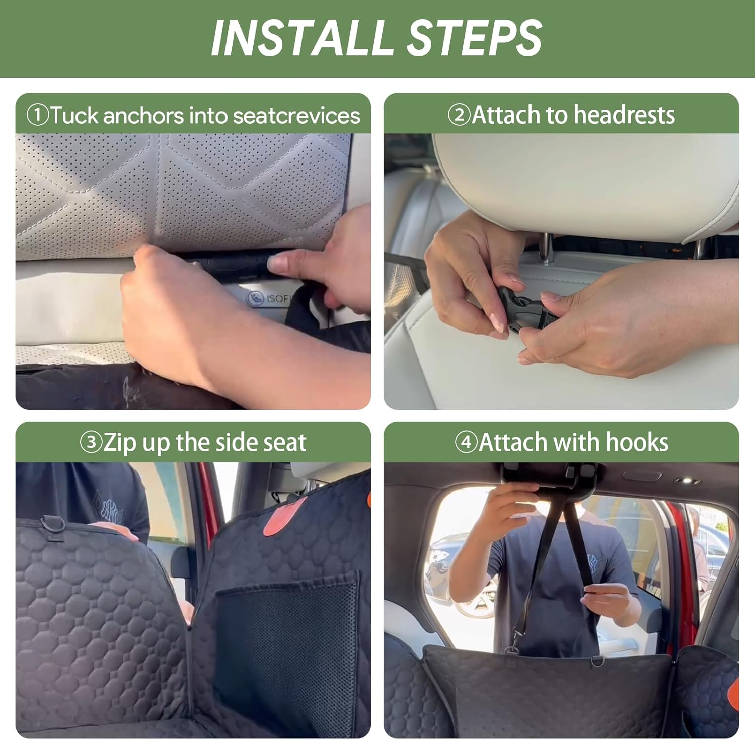 INSMEER Dog Seat Cover 7-In-1 Protection - Waterproof, Hard Bottom, Wear-Resistant, Machine-Washable, Universal Fit, Safety Belt, and Hammock Design for Ultimate Pet Comfort and Safety image number 4