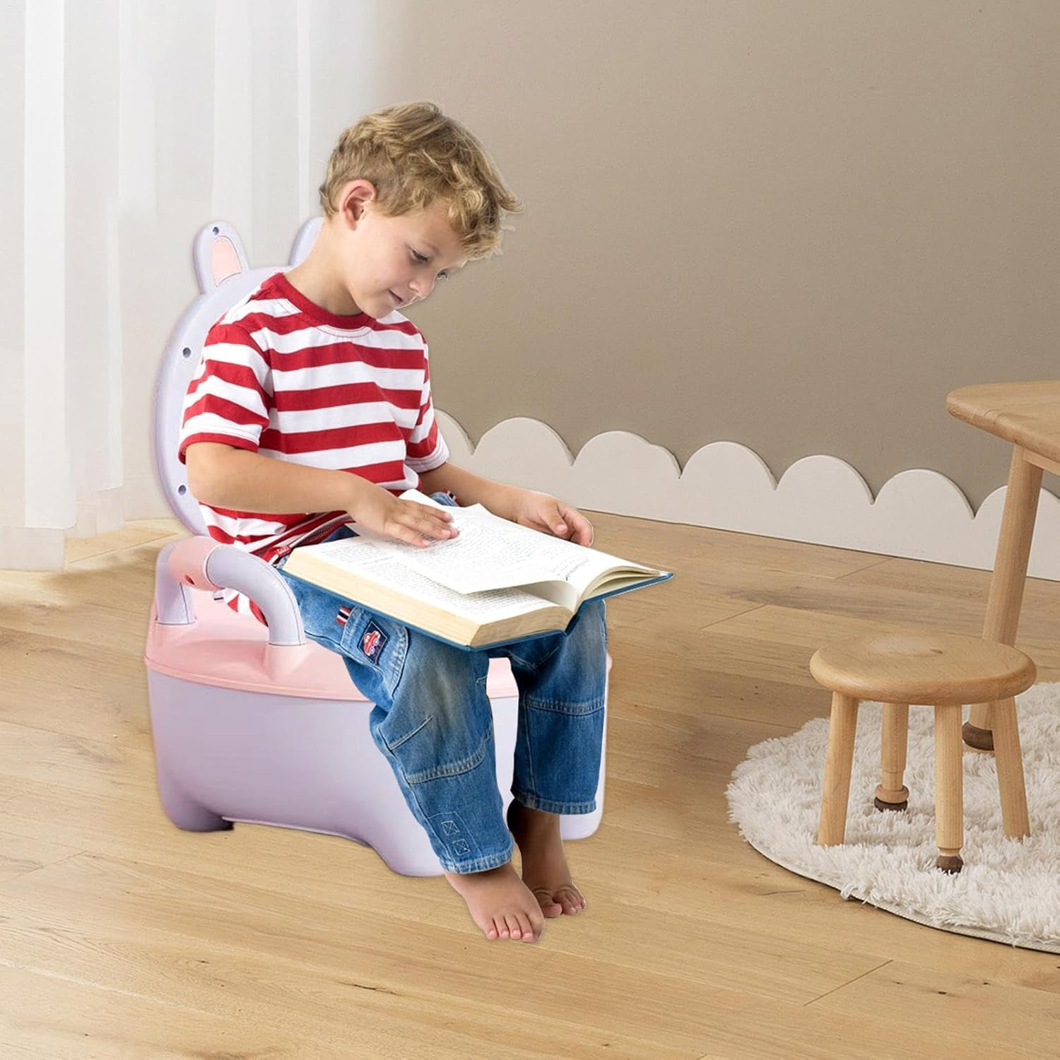 Potty Training Toilet - Duck, Rabbit Travel Potty Seat - Travel Potty Handles - Non-Skid Bottom Toilet Seat for Boys and Girls - Back Support Training Seat for Ages 6-60 Months