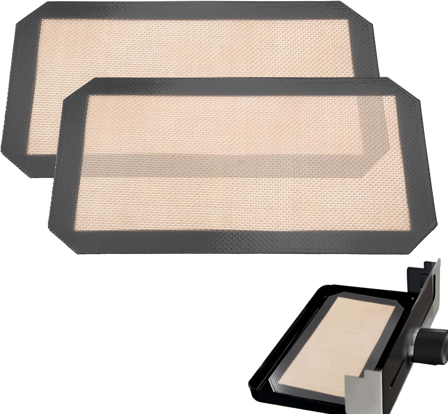 2Pcs Silicone Baking Mats, 9.57X5.59 Inch ST100 & ST101 Silicone Oven Liners 2-In-1 Baking Sheet for Cookies Non Stick Silicone Liners for Ninja for Bread Macarons Toaster (Grey) image number 1