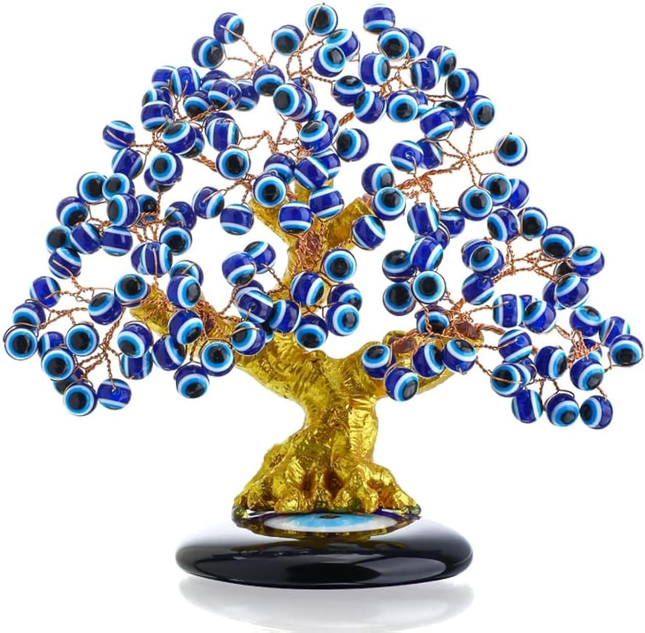 YU FENG 6.8Inch Turkish Nazar Blue Evil Eye Tree, Evil Eye Coaster Tree for Protection Good Luck Prosperity Gift Showpiece for Home Table Office Decor image number 1
