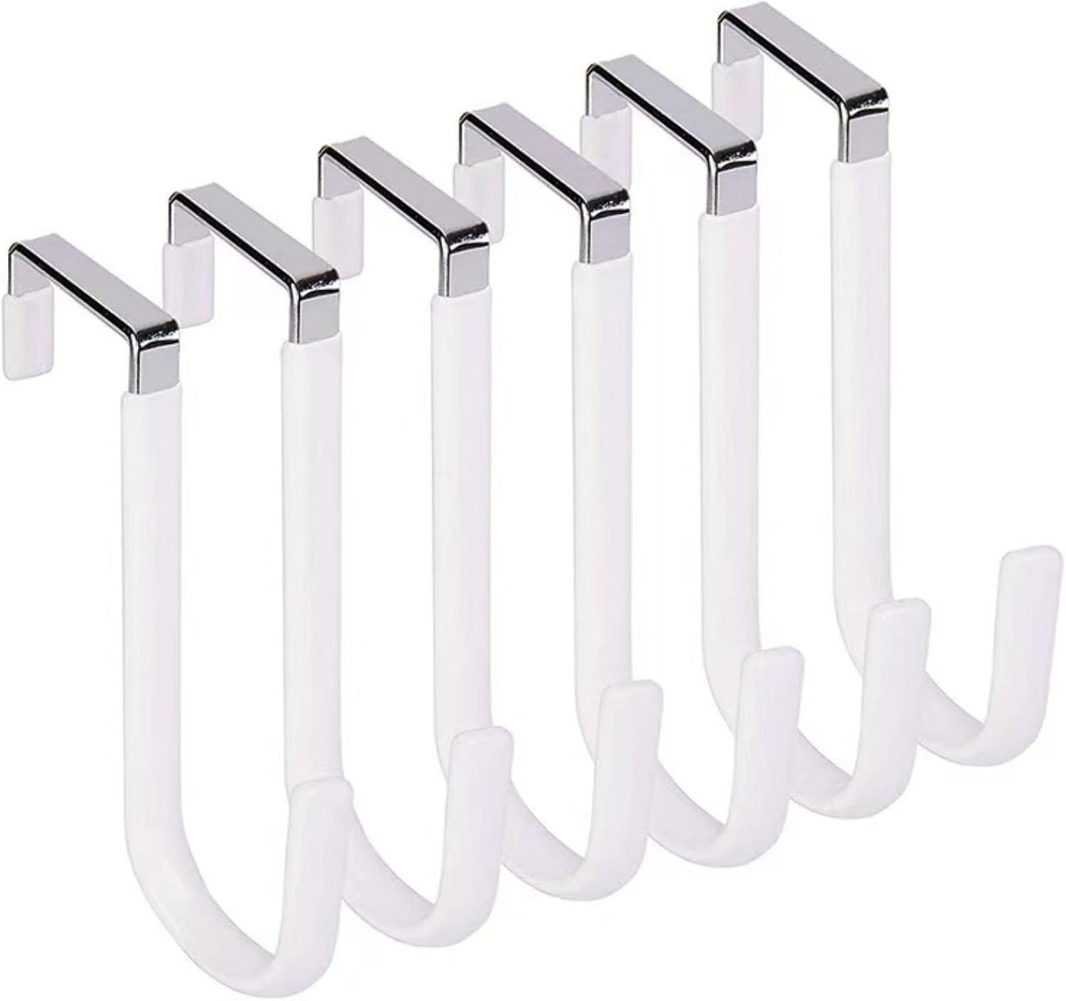 6-Pack over the Door Hooks Door Hangers Hooks with Rubber to Prevent Scratches, Heavy Duty Organizer Hooks. They Can Be Used for Hanging Clothes, Towels, Hats, Coats, Bags, Etc.White