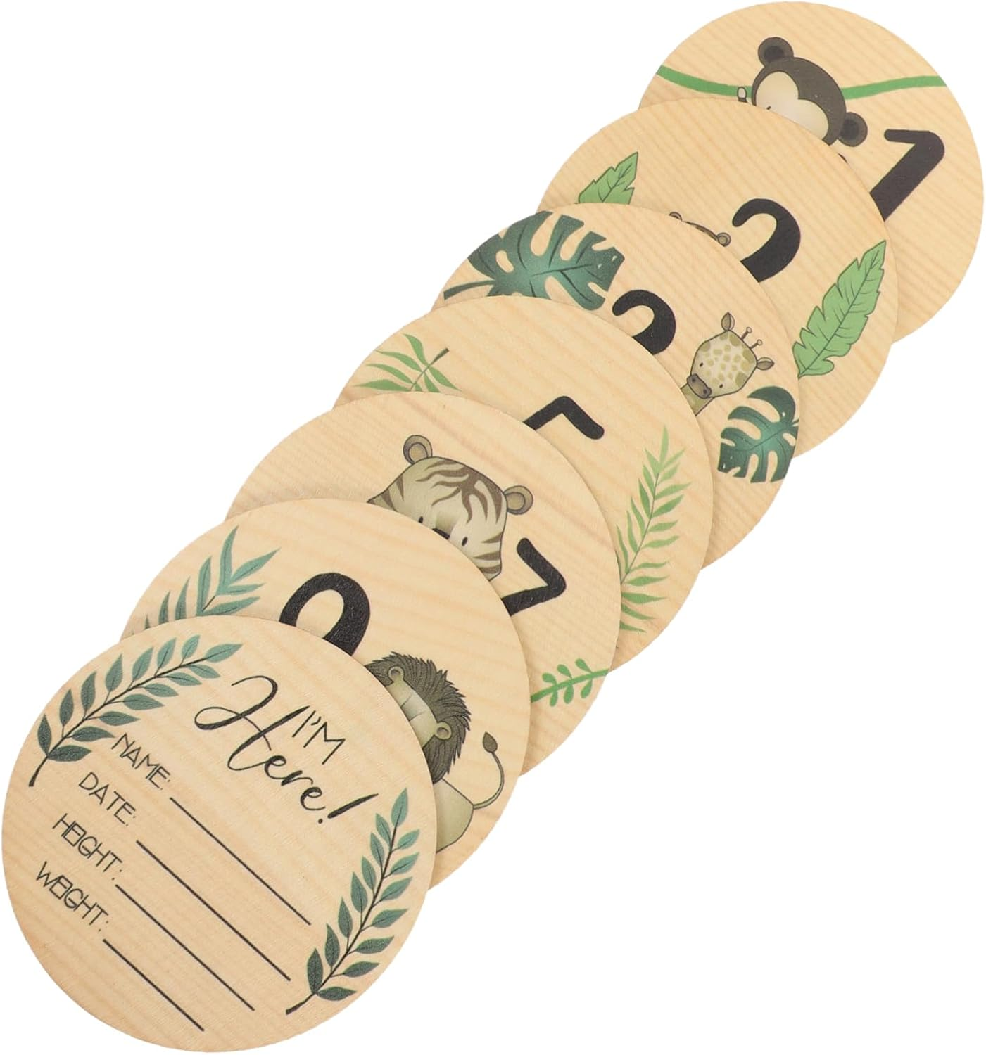 7Pcs Milestone Signs Wooden Announcement Cards for Newborn Photography Props Cute Animal Design for Monthly Milestones Welcome Plaque for Shouting Arrival image number 2