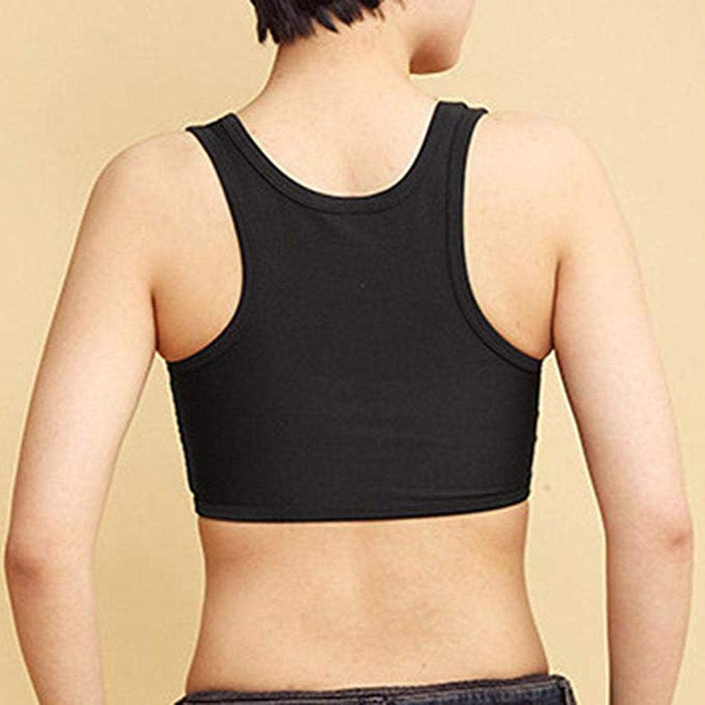 AUXA Women Chest Binder Hook Corset Slim Fit Straps Tank Bra Flat Short Vest Top Sportswear for Lesbian Tomboy Trans Black image number 5
