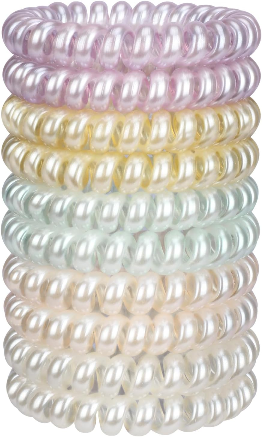 Jesslab Spiral Hair Ties, 10 Pcs Traceless Phone Cord Bracelet Plastic Coil Ponytail Holders No-Damage Accessory for Girls Women Ladies, Color Assorted, Set 36