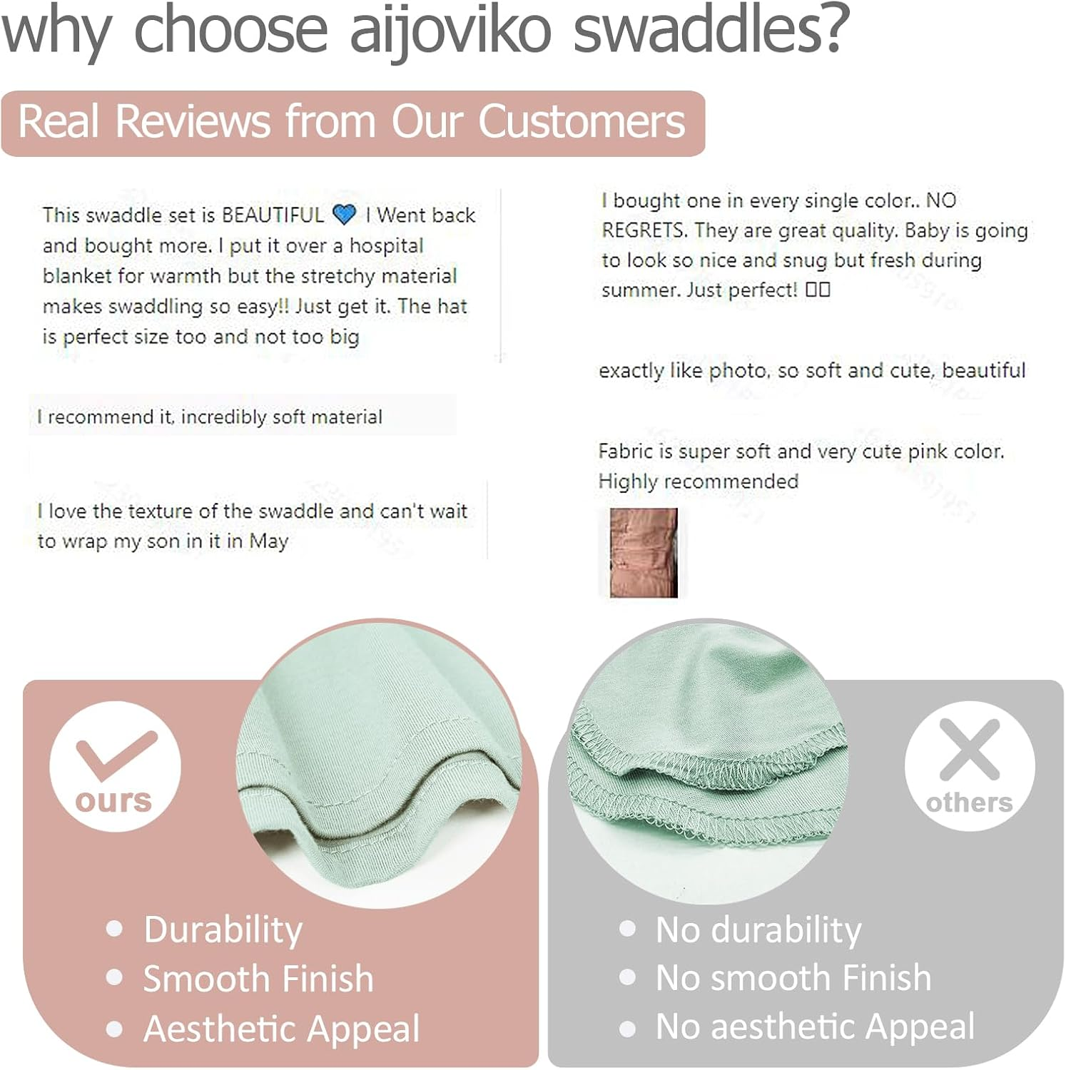 Newborn Swaddle Blanket with Hat Set Baby Swaddle Set Hospital Receiving Blankets for Girls Boys(Sage,35"*35") - Blush image number 3