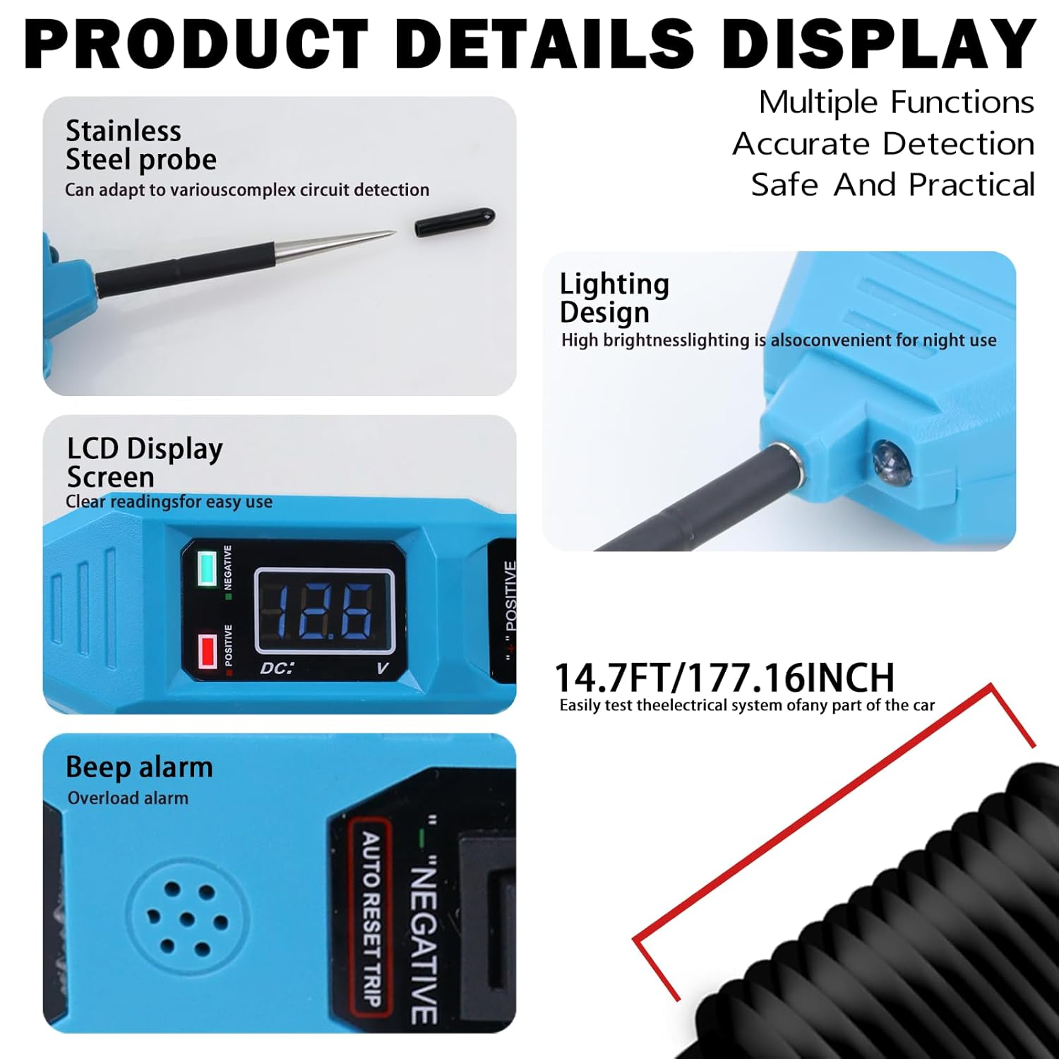 Multifunctional Car Circuit Tester Component Activation Electrical Tester 3.5-36V AC/DC Car Power Tester Digital Display Short Circuit Finder for Continuity Testing Trailer Lights Testing image number 5