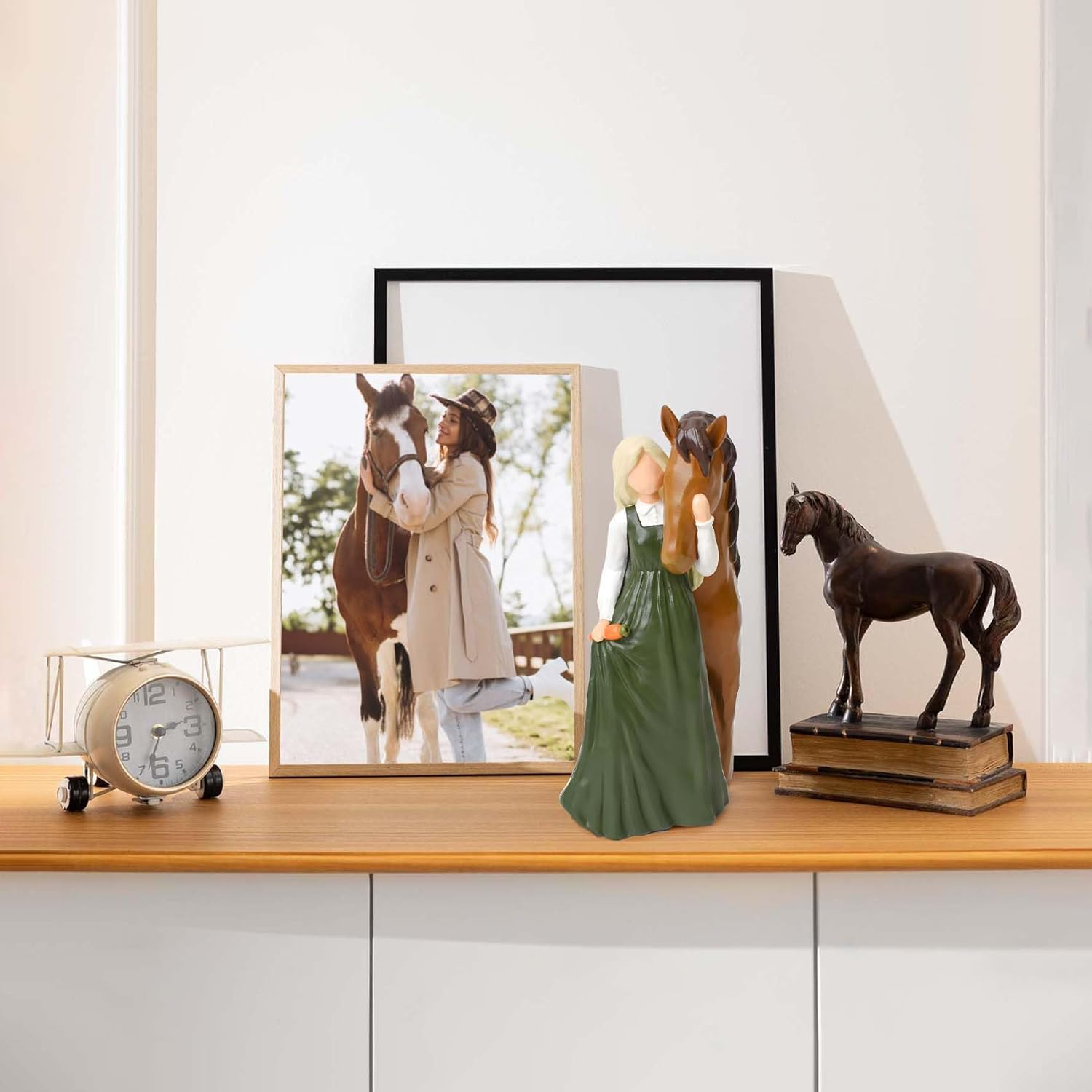 Horse Gifts for Girls Women Horse Lovers, Hand-Painted Girl Embraces Horse Figurines, Resin Horses Decor Statue Memorial Gifts for Birthday Christmas image number 4