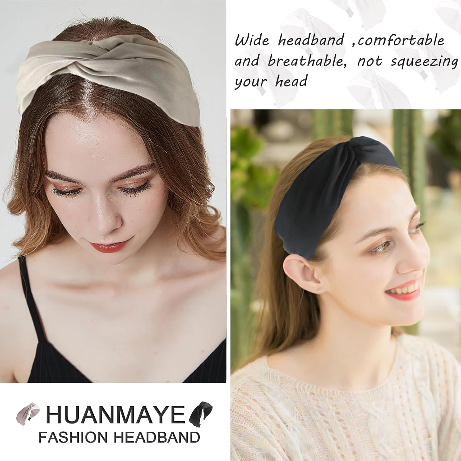 3Pcs Wide Headband French Bow Knot Hair Hoop Fabric Non-Slip Headwear Elastic Twist Hair Accessories Alice Hair Bands for Women Uk (Blackv) image number 1