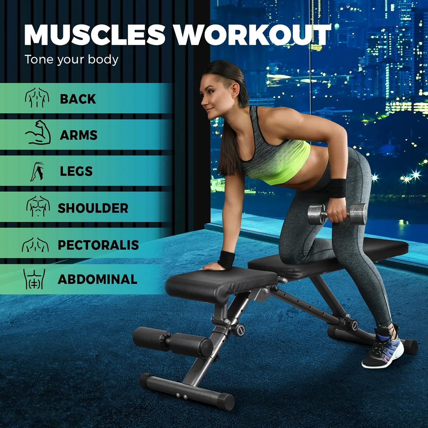 FINEX Foldable Weight Bench for Home Fitness, Adjustable FID Bench for Full Body Exerise