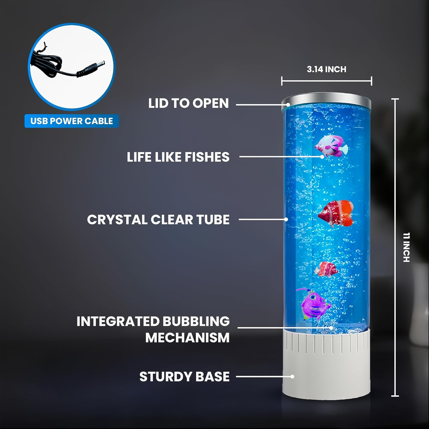 Nixyun Bubble Lamp | 7 Colour Changing LED Lamps | Fake Aquarium Night Light | Artificial Fish Tank with Moving Fishes | Home Decor, Mood Lamp for Kids, Adults, Sensory Lights for Autism & ADHD image number 3