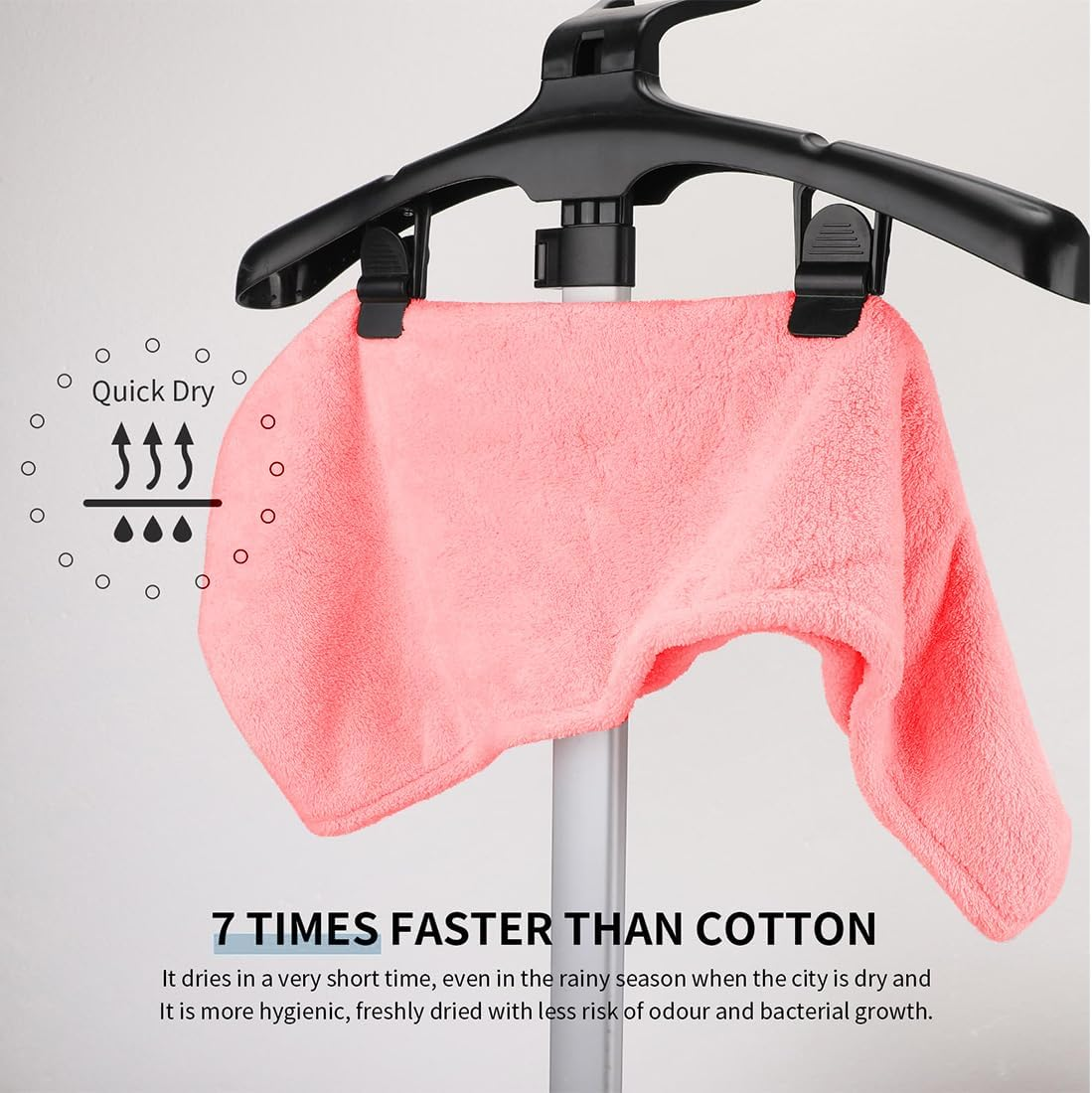 3 Pack Microfiber Hair Drying Towel Hair Drying Towel with Buttons, Super Absorbent, Quick Drying, Fluffy, Pink, Green, Brown image number 2