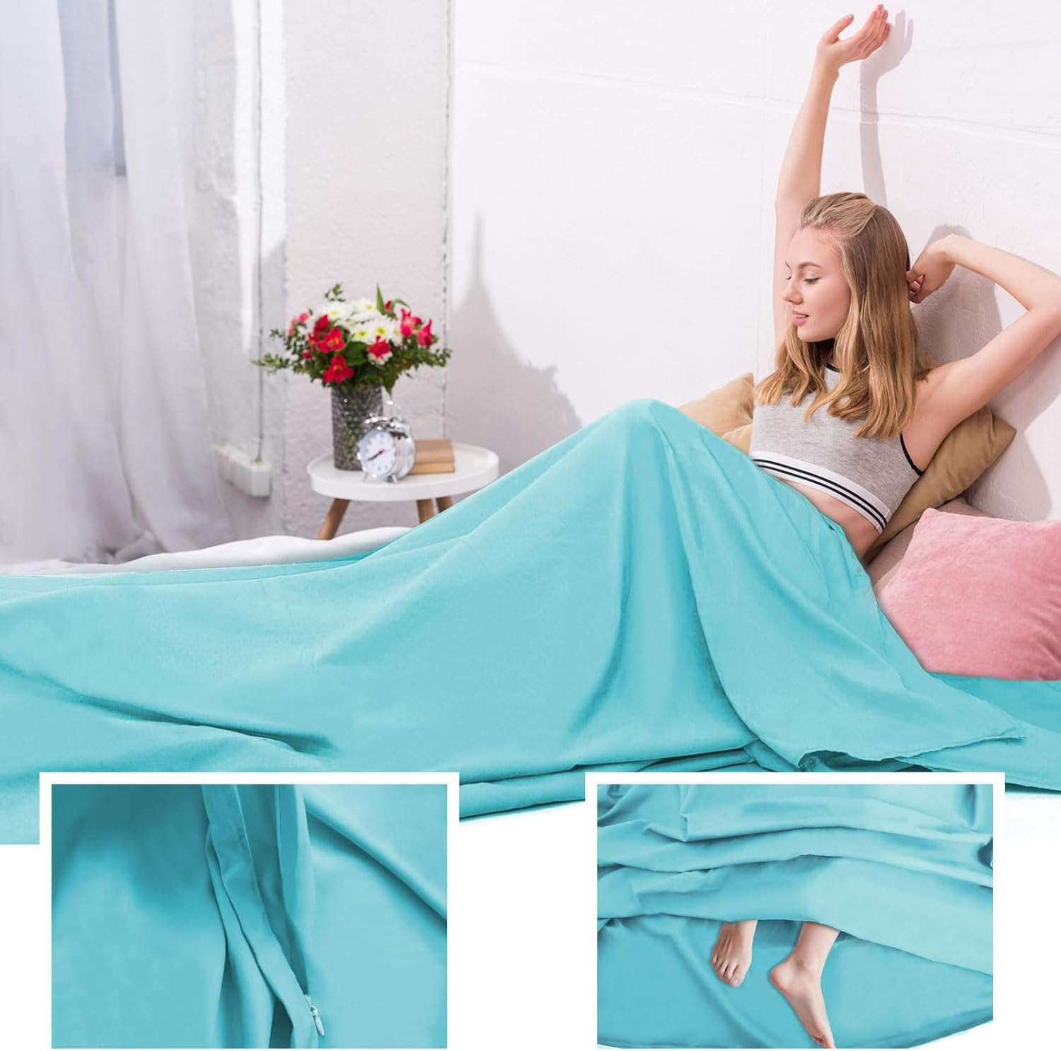 Sleeping Bag Liner Camping & Travel Sheets for Adults - Hostels & Traveling Sleep Sack image number 2