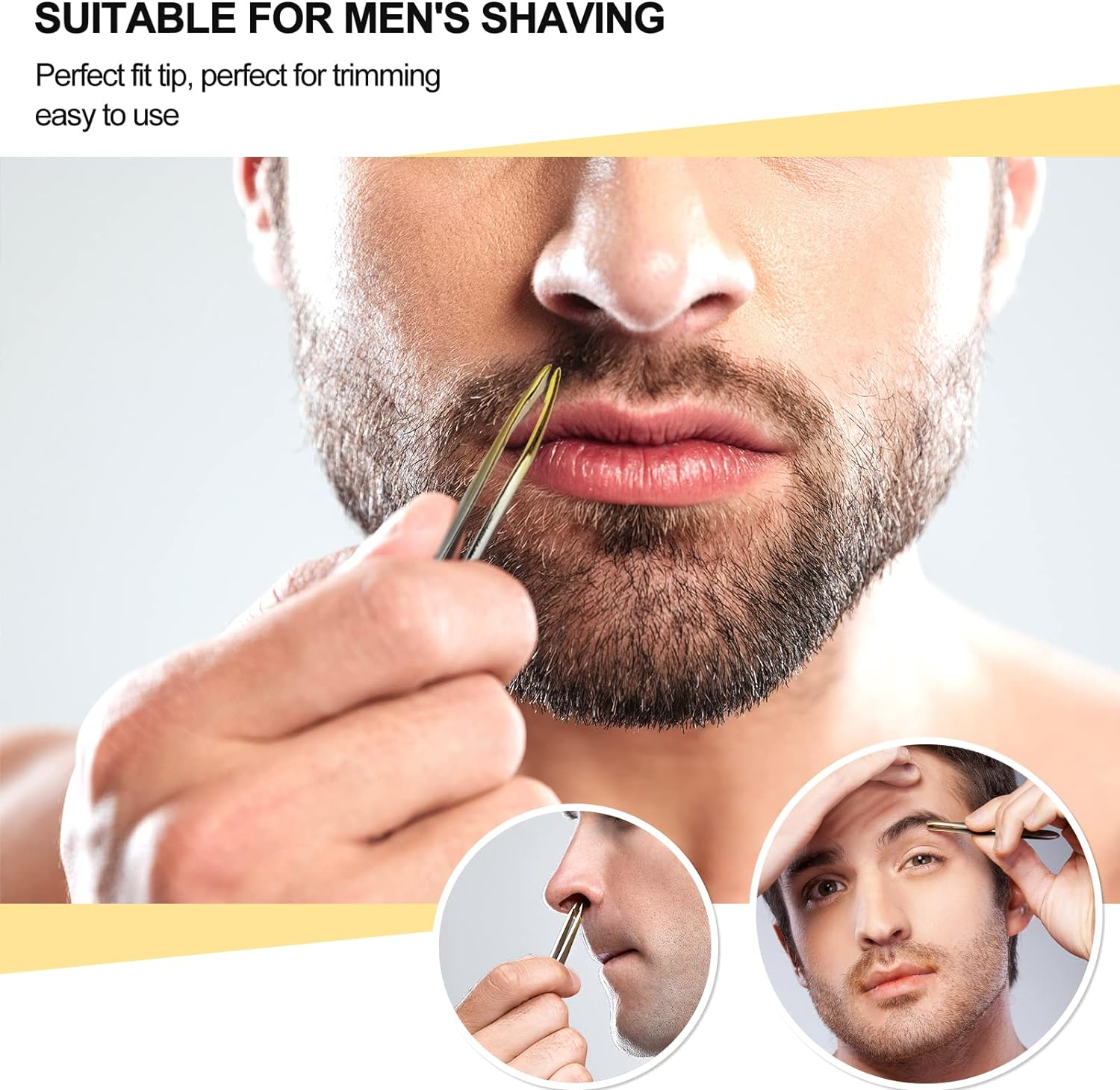 Sularpek Slanted Tweezers, Set of 2 Stainless Steel Tweezers Precision Eyebrow Plucking Removal Chip Removal Gold Plated 87Mm for Men and Women image number 6