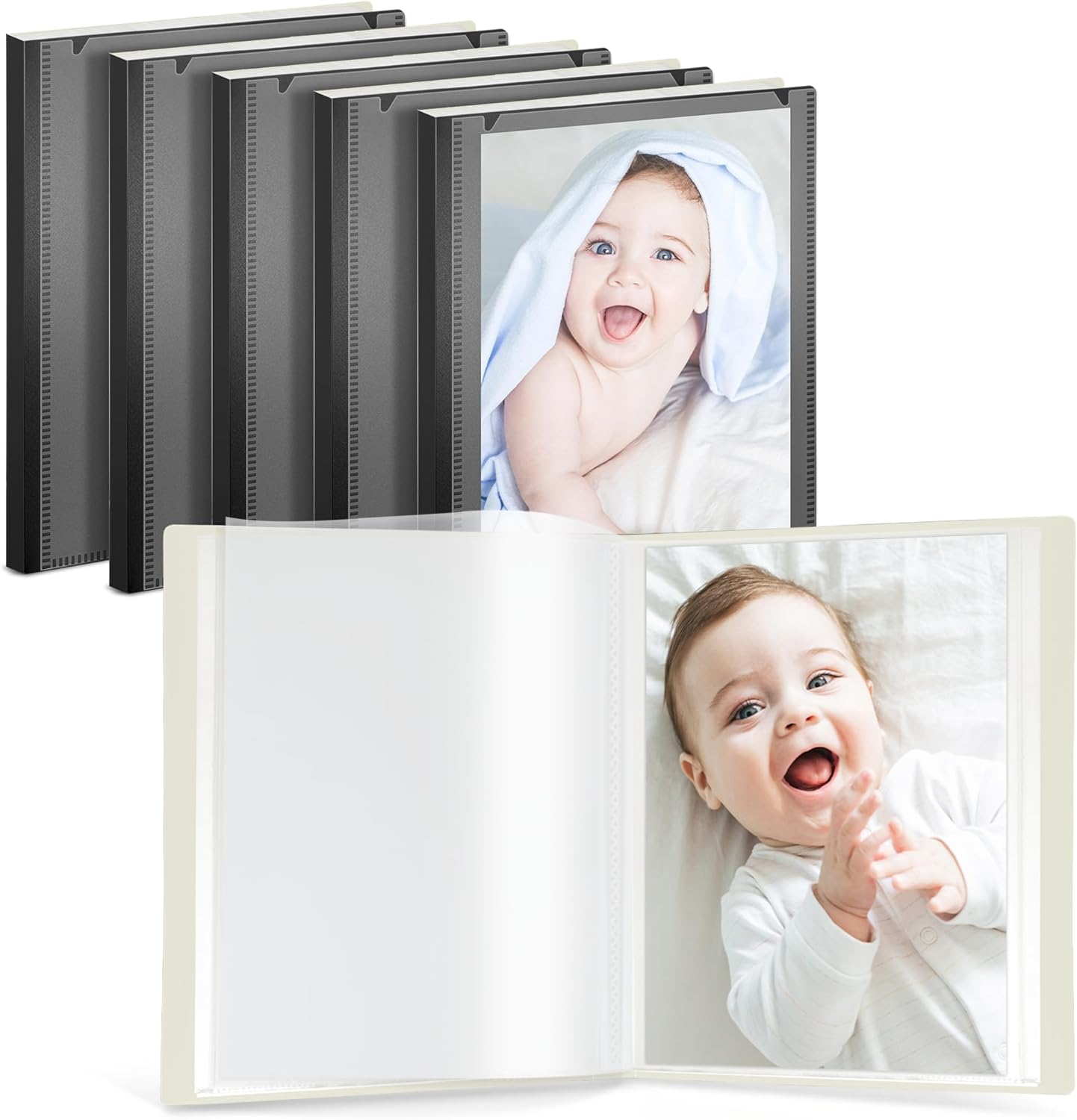 CRANBURY Small Photo Album 4X6 (Black), 6-Pack 4 X 6 Photo Book, 24 Pockets Shows 48 Pictures, Mini Plastic Picture Album Binders with Customizable Cover image number 1