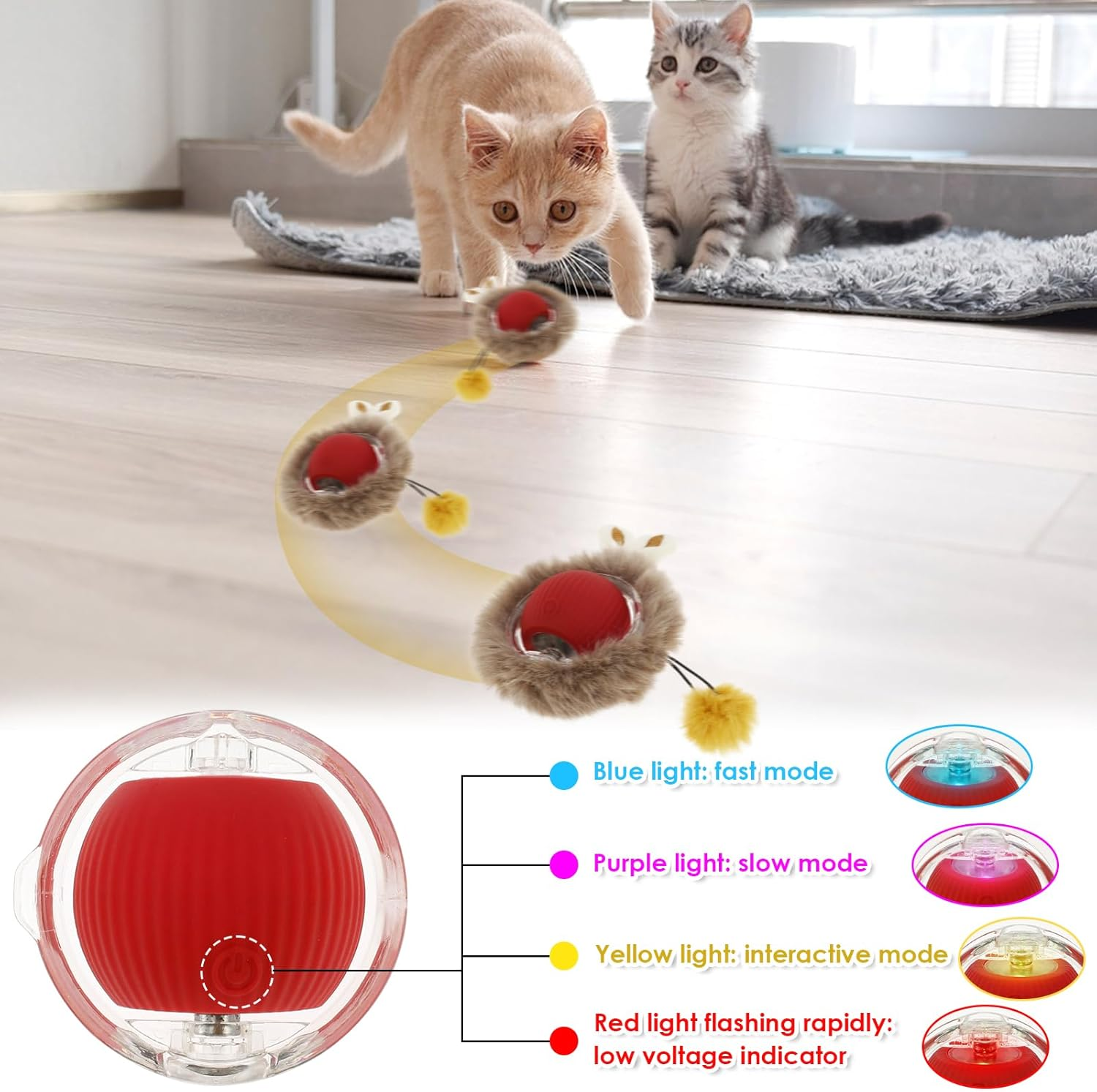 Interactive Cat Toy, Interactive Hunting Cat Toy Fun Simulated Cat Hunting Toy Reusable Fast Rolling Ball in Play Mat Portable Cat Toy Ball under Cover Interactive Cat Toy Ball for Indoor Cats image number 1