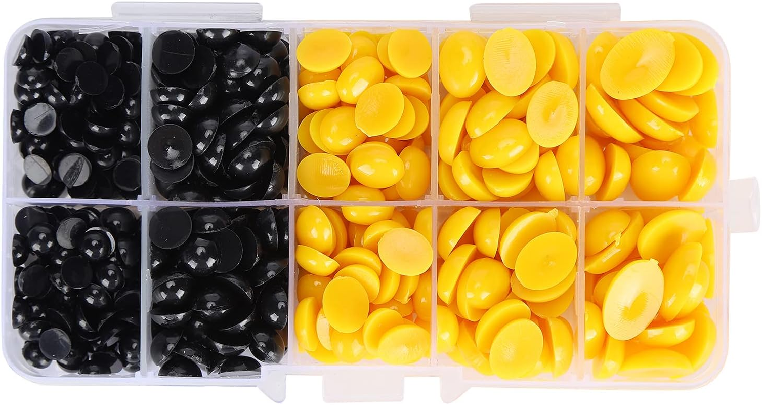RIZGHWOY Teddy Bear Eyes Noses, Practical Convenient Toy Eyes Noses Wear-Resistant for Teddy Bears for Hand Puppets for Stuffed Animals for Puppet Crafts (580 Pieces per Box (Yellow))