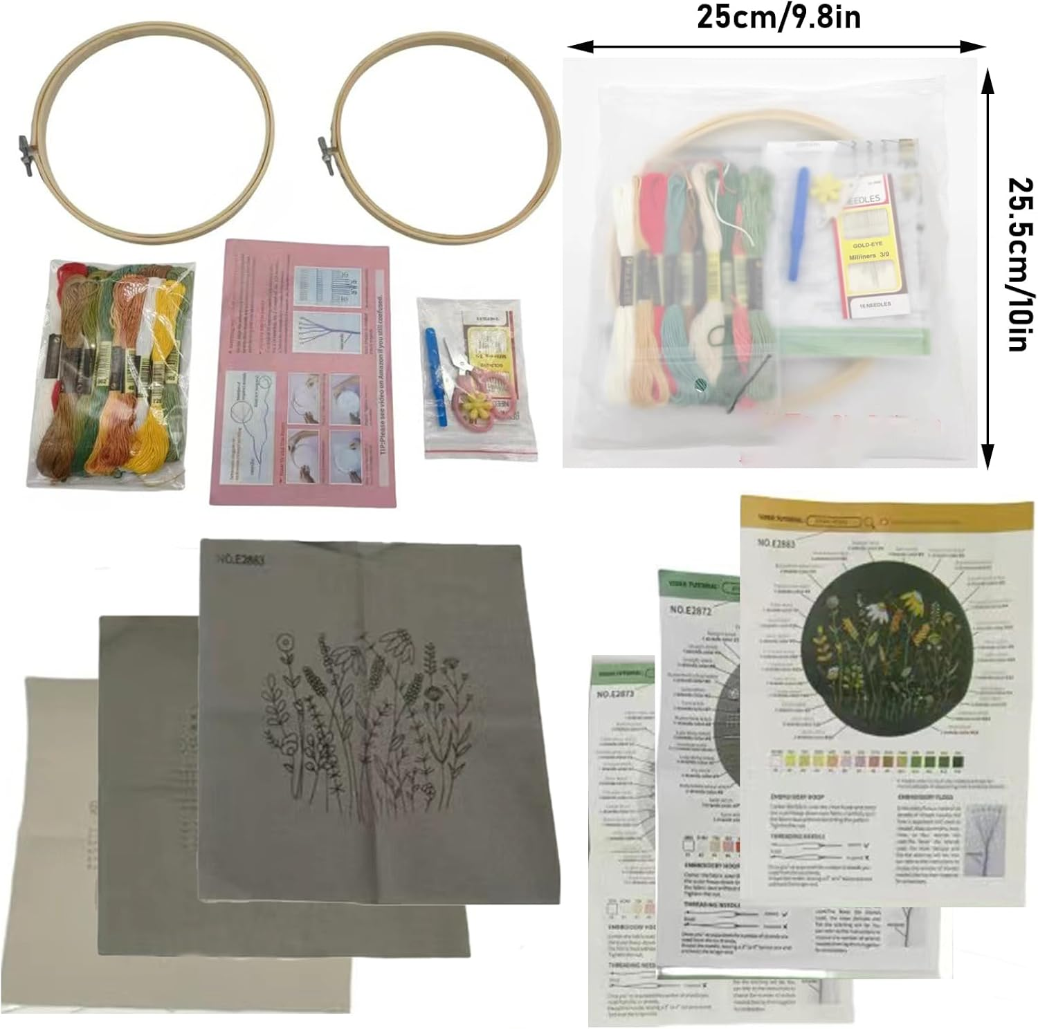 REGODI 3 Sets Embroidery Stitches Practice Kit for Beginners with Patterns Cloth Hoops Threads image number 2