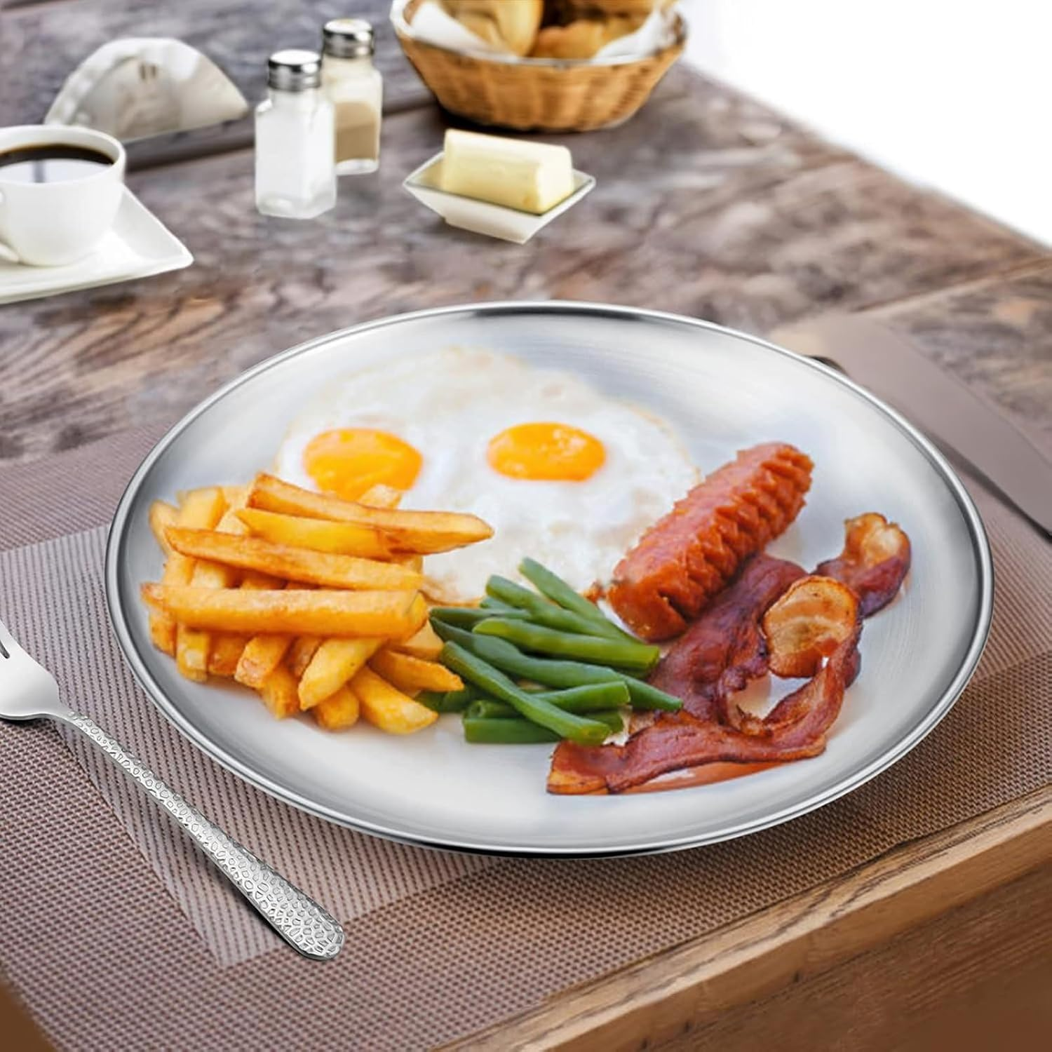 Stainless Steel Plates 7.8 Inch 304 Metal Lightweight Unbreakable Dinner Dishes Plates Set Non-Toxin Dishwasher Safe BPA Free and Healthy (4 Pcs) image number 6