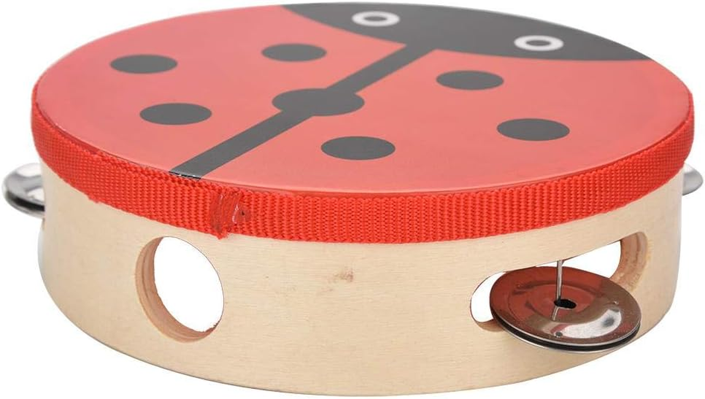 Handheld Tambourine, Cute Patterns 15Cm Tambourine Wood, Parties and Kids Games for Sing or Dance Accompaniment(Beetle) image number 5