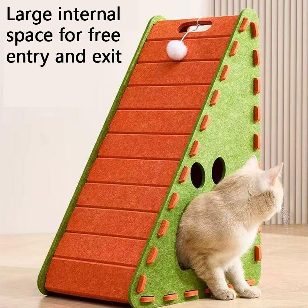Triangular Felt Cat Scratcher & Cat Bed &ndash; Durable All-Felt Scratch Pad, No-Mess Furniture Protector, Easy-Clean Indoor Cat Lounge (Orange) image number 6