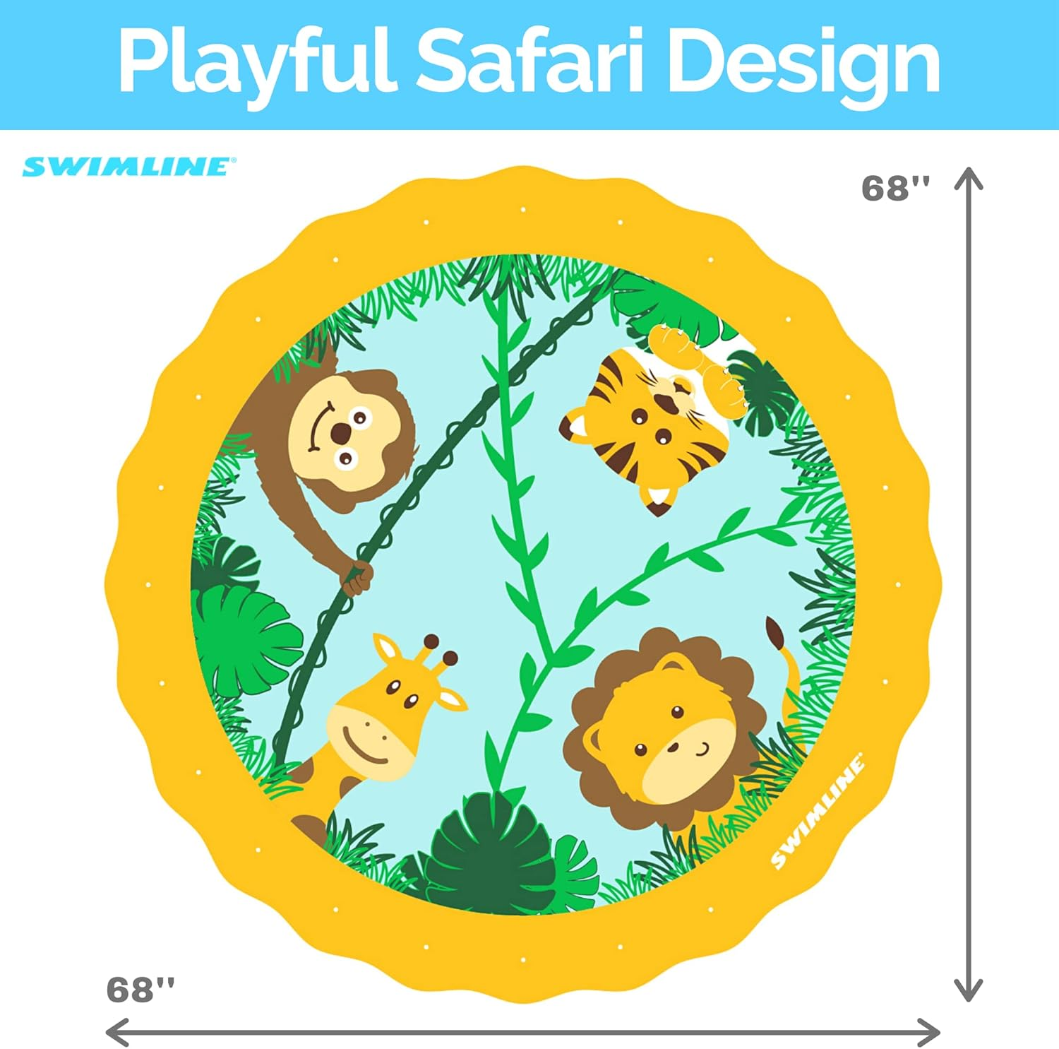 Swimline 68 Inch Sprinkler Mat and Splash Play Mini Pool Outdoor Water Toy Safari Adventure | for Kids and Family Fun | Exciting Backyard Water Action image number 4