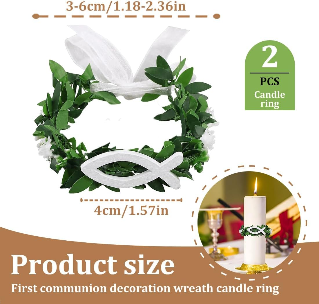 YAYNO Pack of 2 Communion Candles Drip Protection Candle Drop Protection Drip Protection Christening Candles Drip Protection Candle Wreath Christening Candles White Christening Fish Decoration Drip image number 4