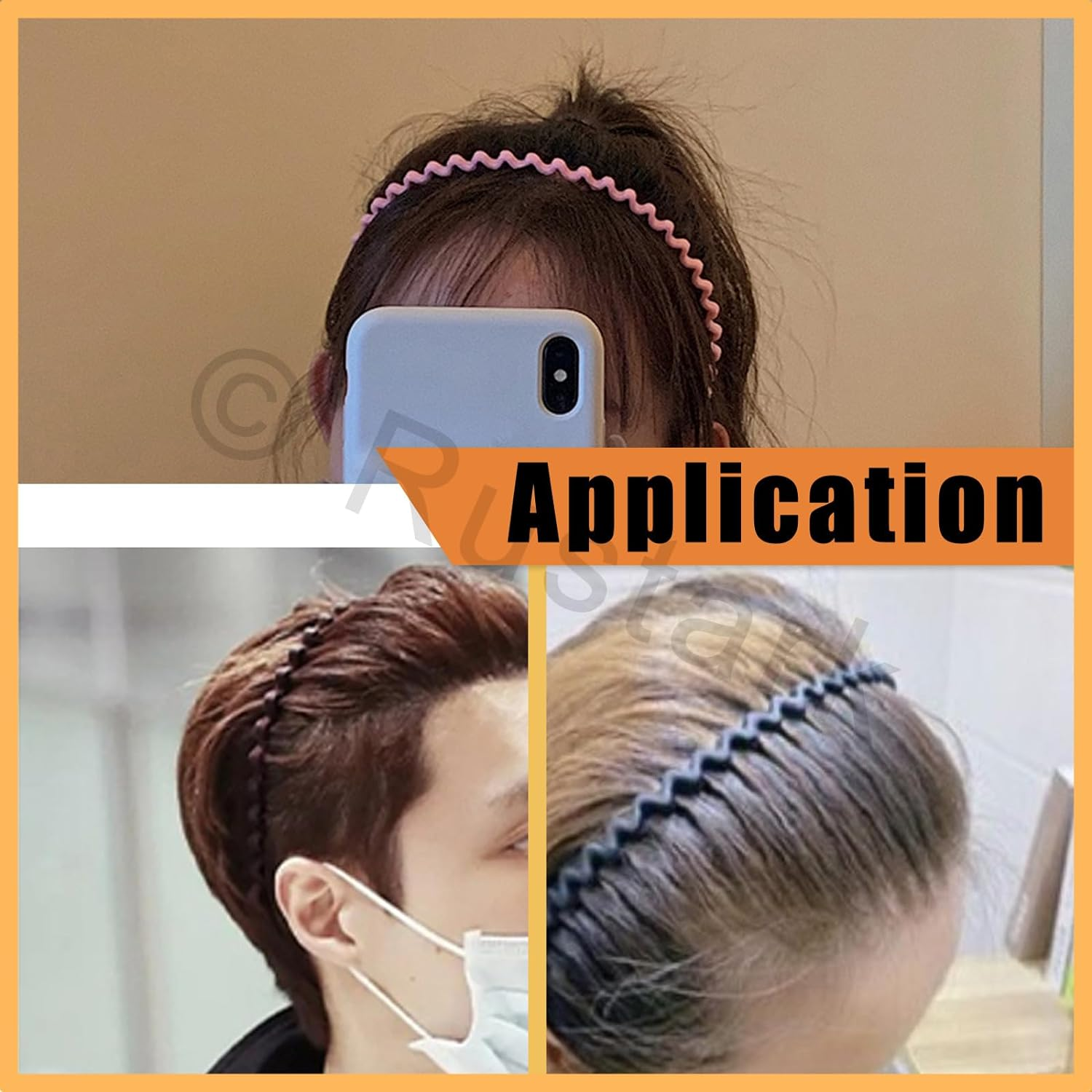 Rustark 12Pcs Colorful Plastic Wavy Hairbands Assortment Kit with 12Pcs Hair Ties, Spring Wavy Hair Hoop Skinny Plastic Headbands with Teeth Fashion Hairbands for Women Non Slip image number 6