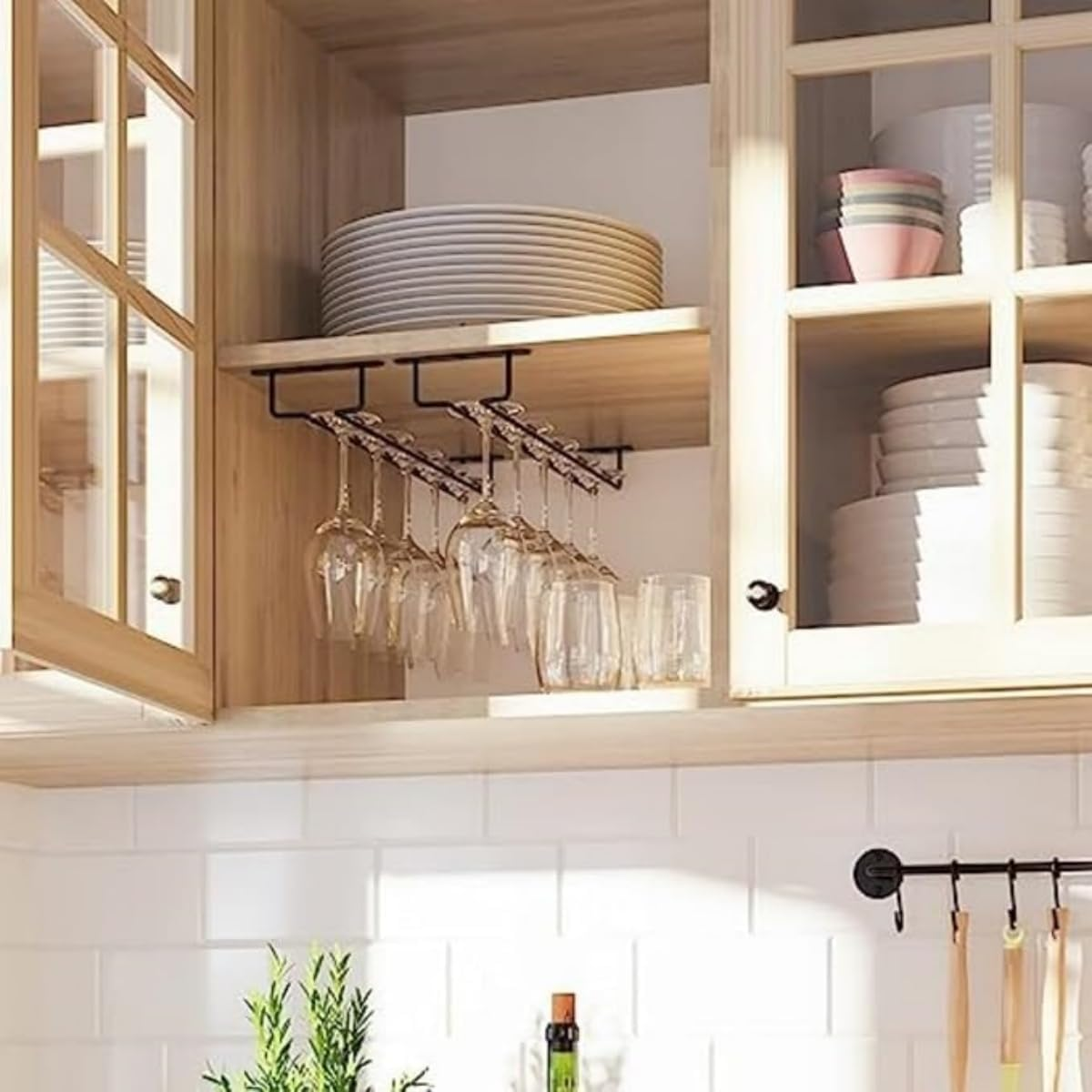 Yaoyaoling15-Inch Black Wine Glass Rack, under Cabinet Wine Glass Holder Stainless Steel Stemware Rack - Hanging Stemware Holder for Cabinet Kitchen Bar, Set of 2 image number 5