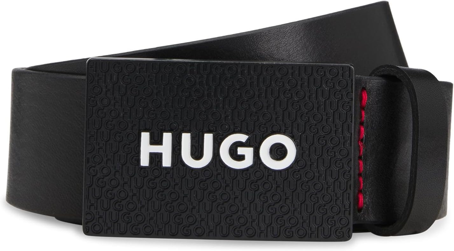 HUGO Men'S Gilao-Z Sz35 Matte Leather Belt with Logo Buckle