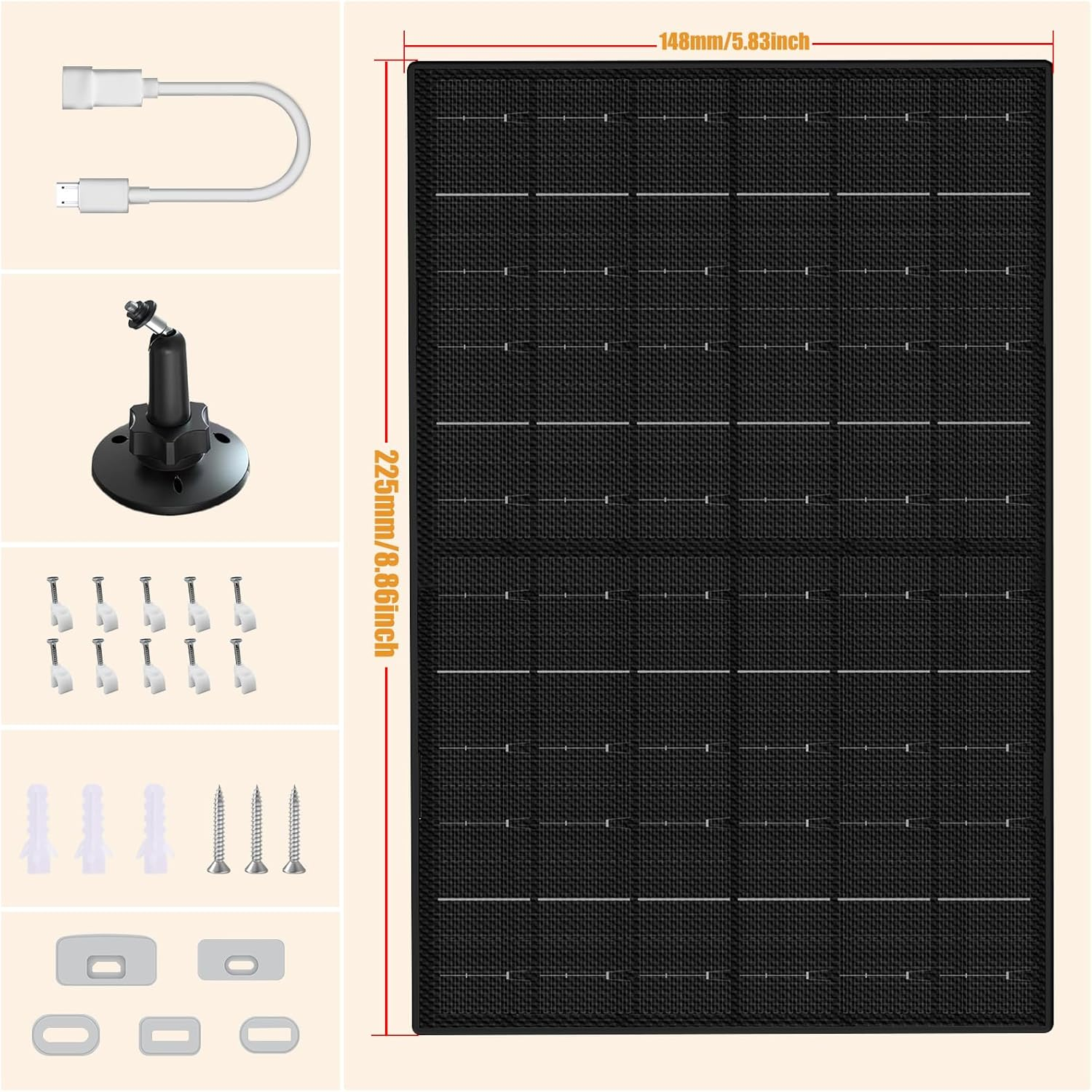 7W Solar Panel for Security Camera, USB C Solar Panel Charger for Camera, USB Solar Panel Compatible with Eufycam & DC 5V Rechargeable Battery Camera, IP65 Waterproof, 9.8Ft Charging Cable image number 1