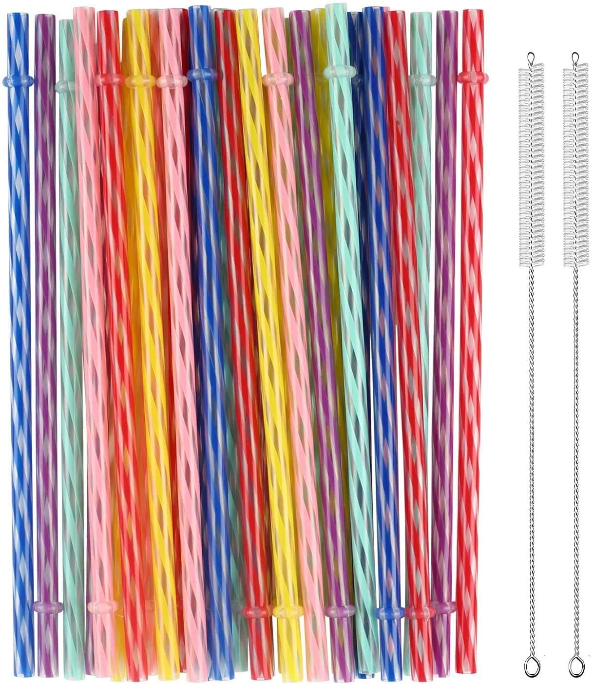 32 Pieces Reusable Plastic Straws Fit for Mason Jars, Tumblers, BPA-FREE, 9" Rainbow Colored Unbreakable Drinking Straws with 2 Cleaning Brushes and Straw Carrying Case- Eco-Friendly image number 1