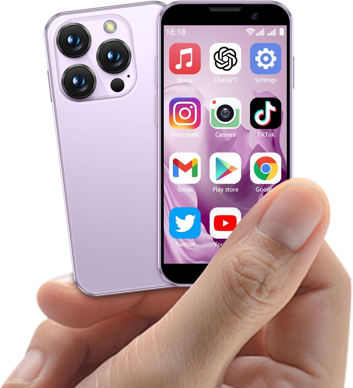 3.0&rdquo; HD Touch Screen Mini Smartphone, Unlocked Android Mini Phone, Face Recognition, Dual SIM, Wifi, GPRS, Ultra-Thin Body for Kids Phone, Cell Phone with Quad-Core Pink