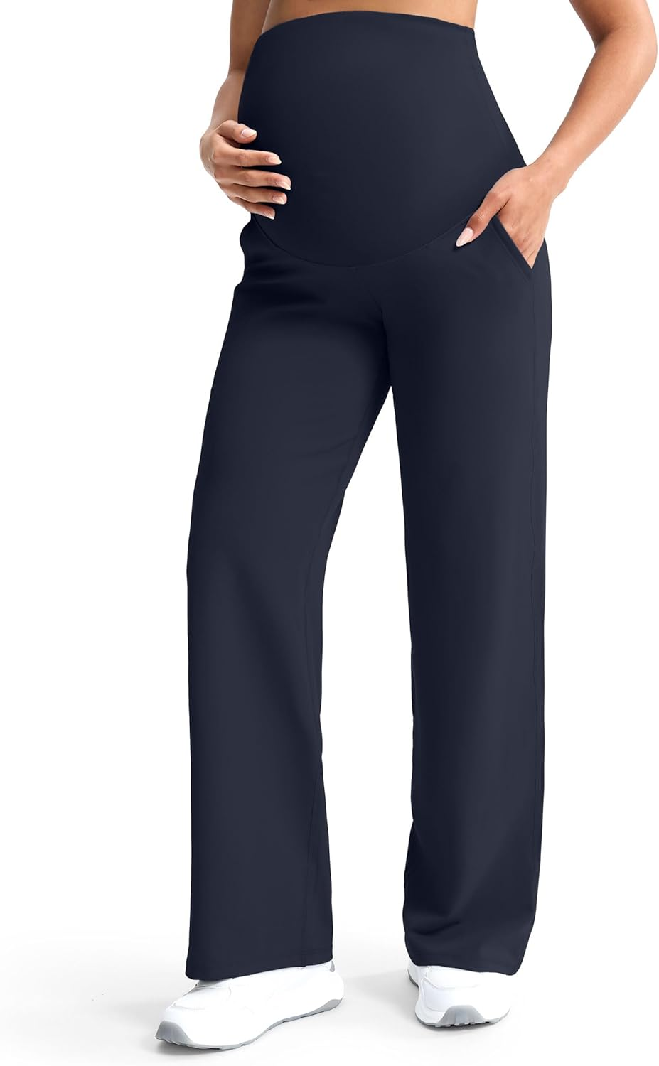 Mama Land Maternity Pants over the Belly High Waisted Wide Leg Yoga Pants with Pockets Stretchy Pregnancy Lounge Clothes