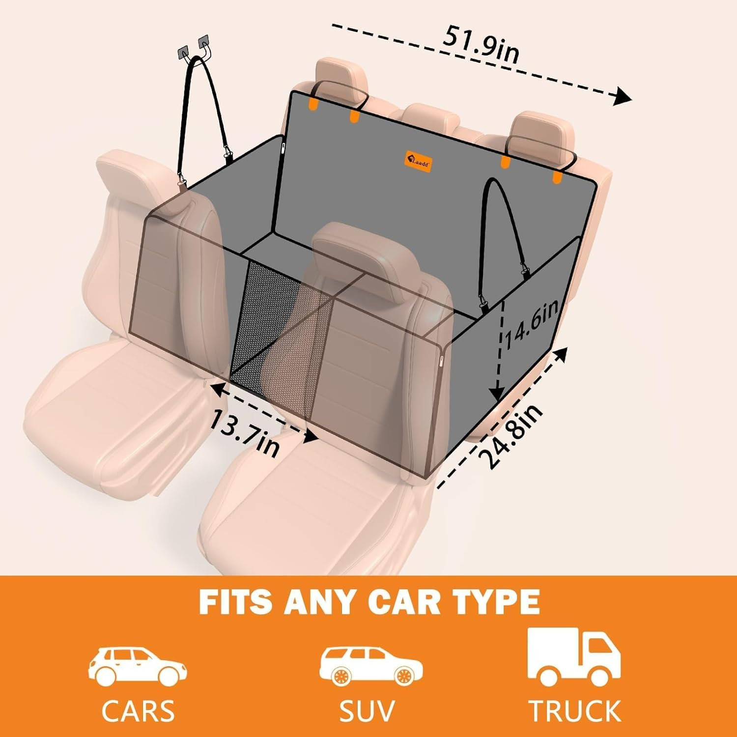 Dog Car Seat Cover, Hard Bottom Back Seat Extender, Waterproof Hammock for SUV Truck image number 1