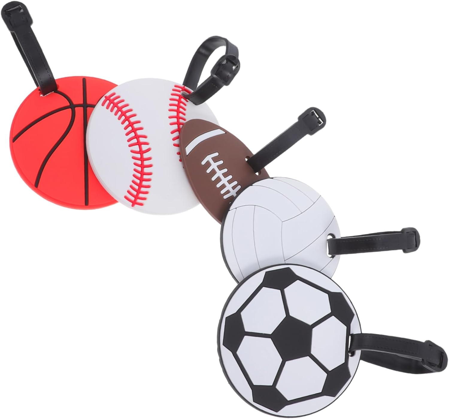 DEARMAMY 5Pcs Multi-Sport Luggage Tags Soft PVC for Boys and Girls Soccer Baseball Basketball Volleyball Travel Id Tags image number 1