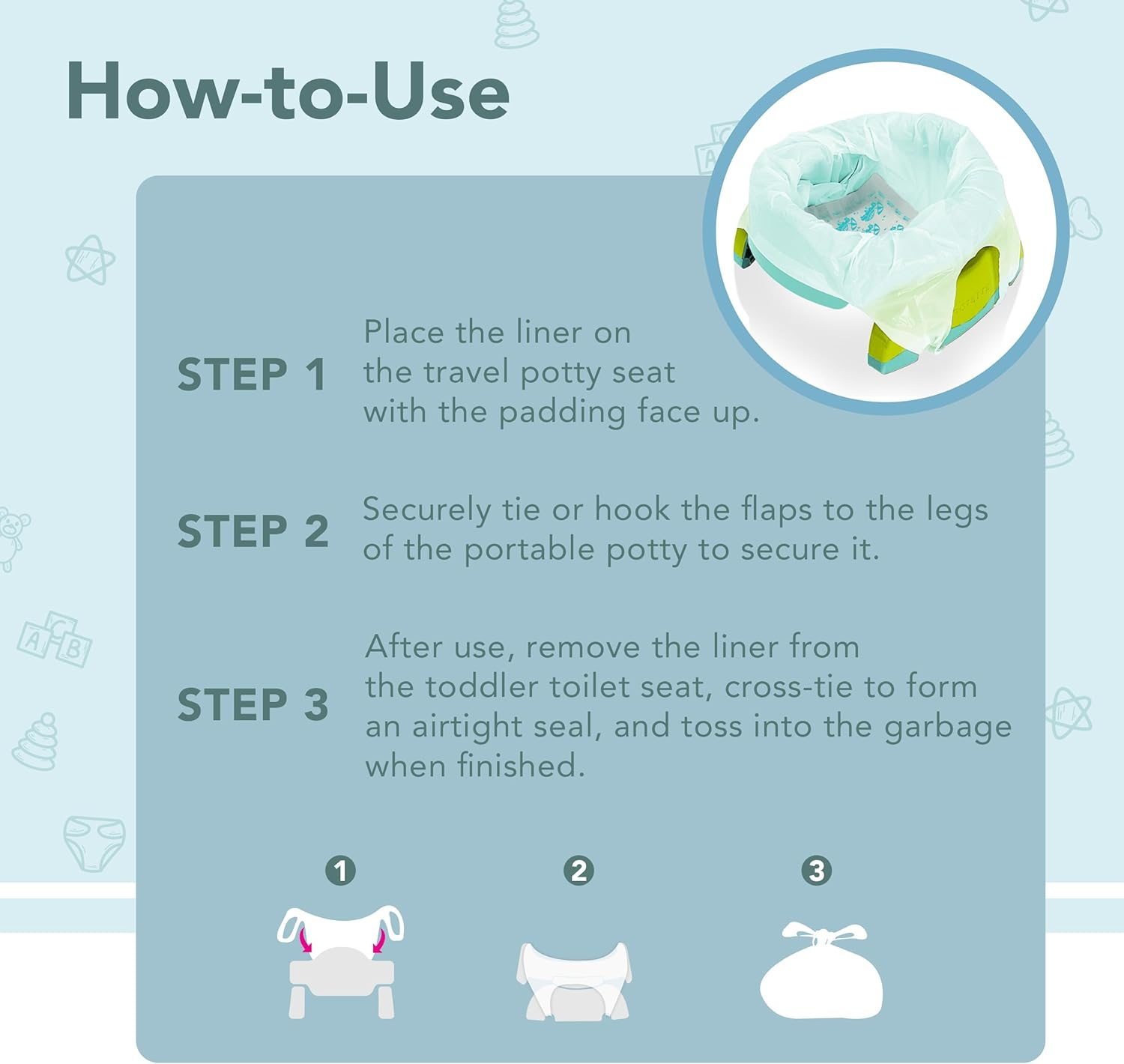 Kalencom Universal Potty Liners - Disposable Potty Liners for Toddlers - Absorbent and Leakproof - Compatible with Potette Travel Potty and Most Standard Toddler Potties - 36 Count image number 5