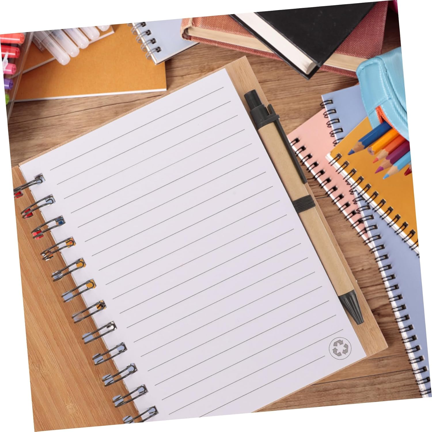 Operitacx Mini Notepad Bamboo Cover Compact Planner for Daily Planning Students Office Portable Memo Pad image number 2