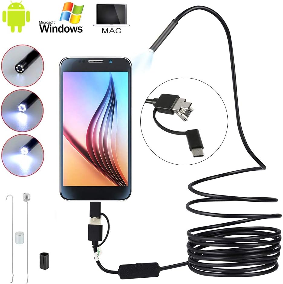 Inspection Camera Endoscope 1080P HD Digital Borescope Inspection Camera with 6 LED 3 in 1 Waterproof Cable Flexible Snake Cable for Android Mac (2M)